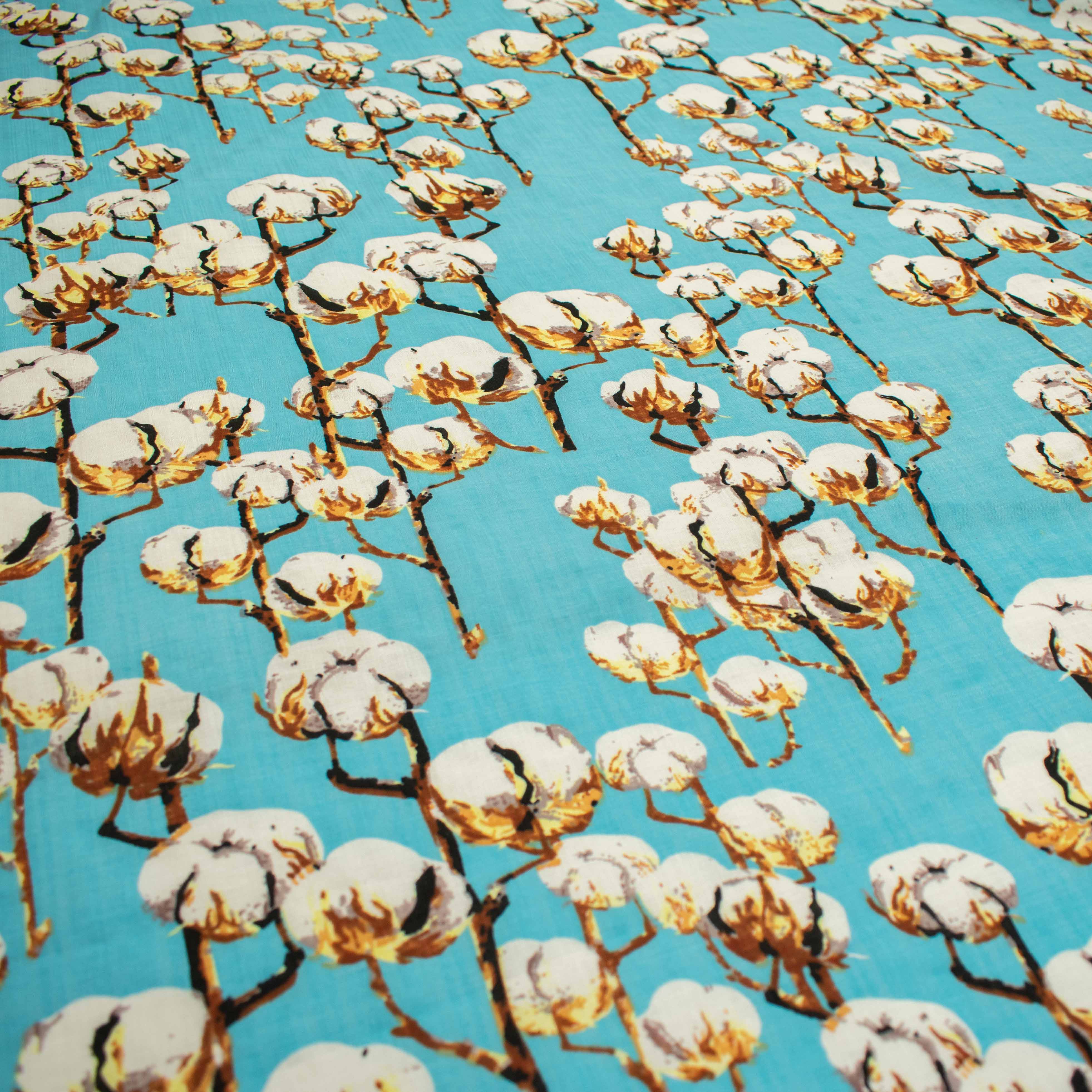 Crinkle Cotton Prints Design-7 Cotton Flower on Blue