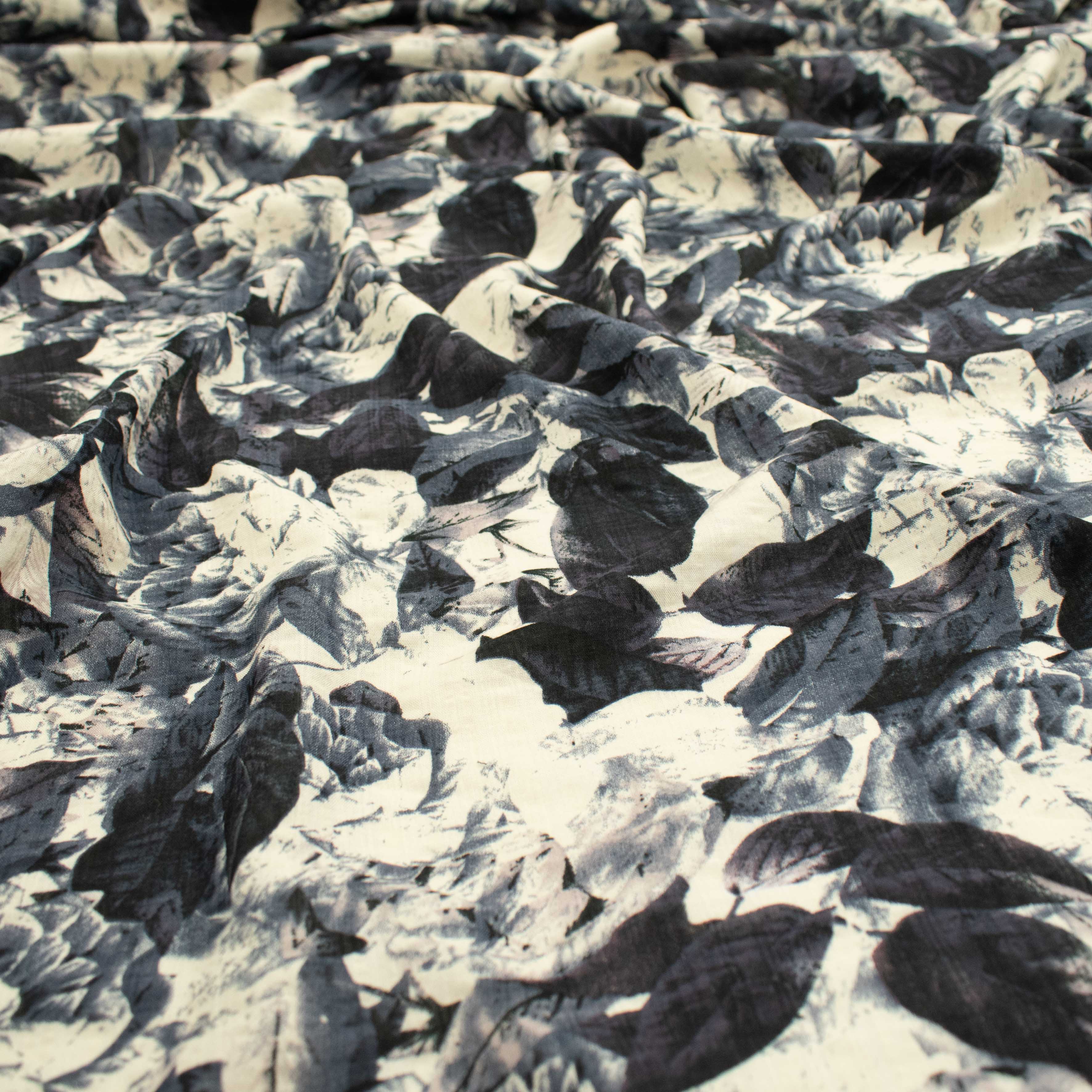 Crinkle Cotton Prints Design-9 Grey Flowers & Leaves