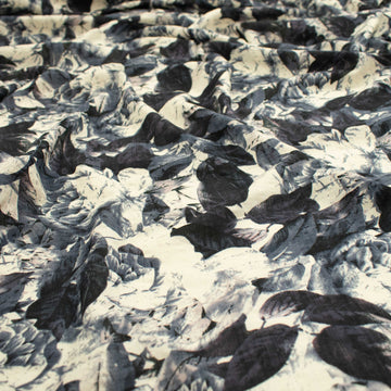 Crinkle Cotton Prints Design-9 Grey Flowers & Leaves