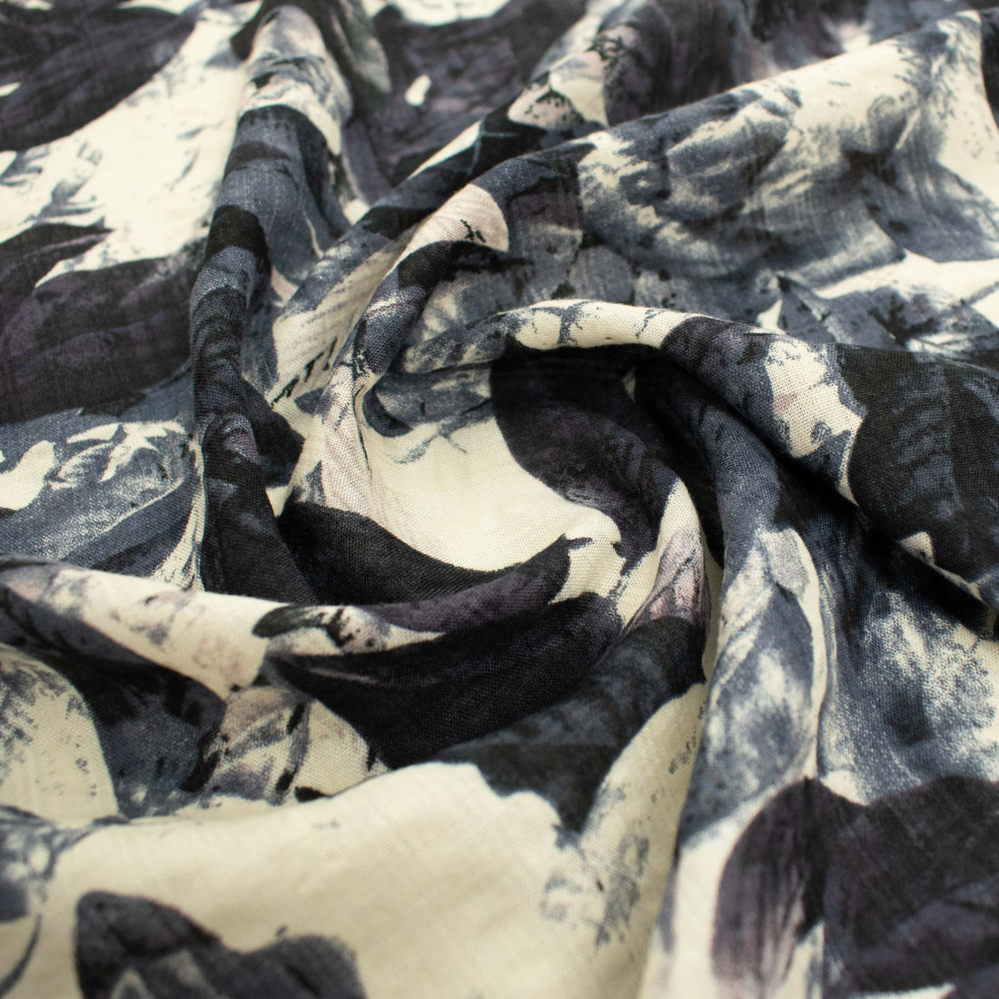 Crinkle Cotton Prints Design-9 Grey Flowers & Leaves