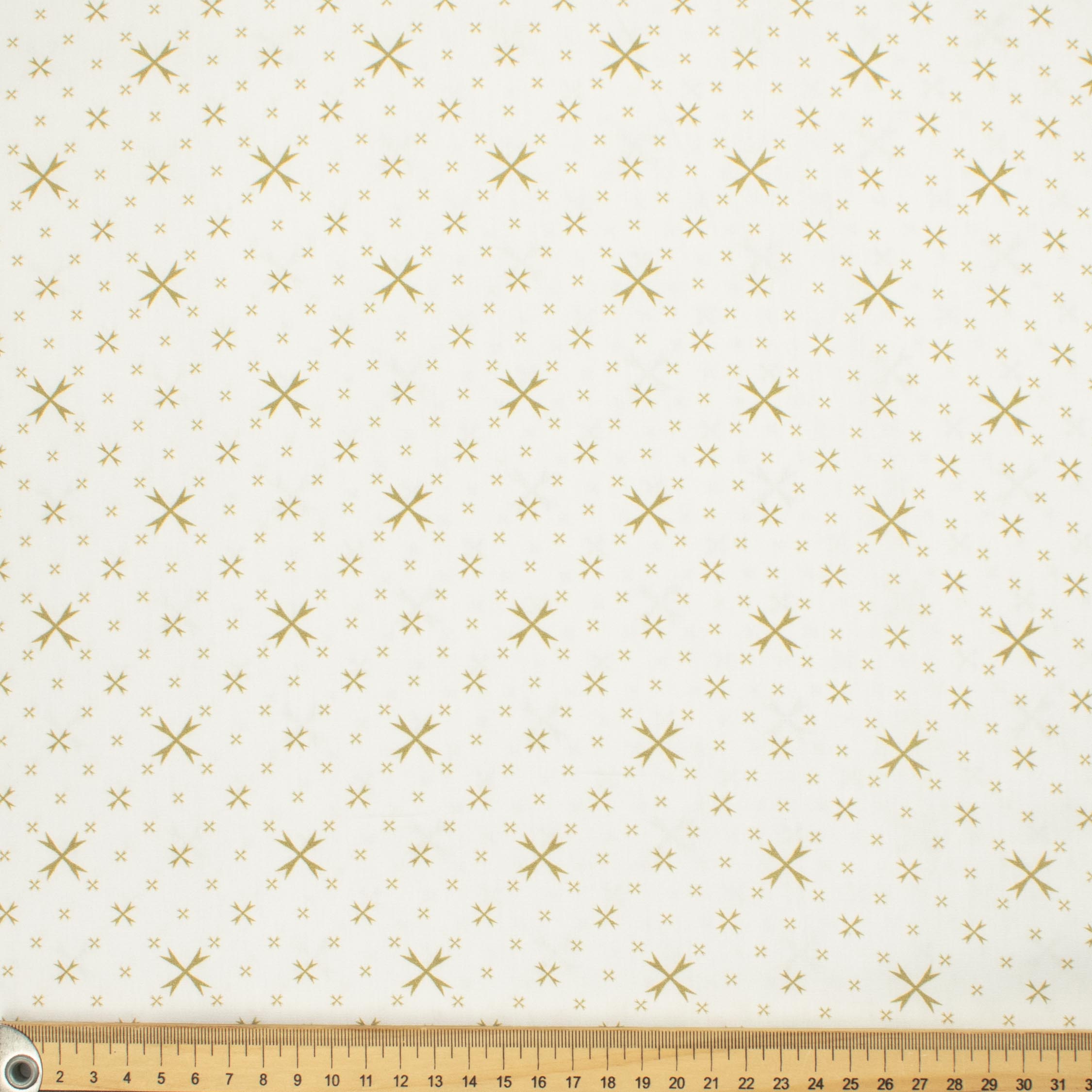 Country Side Collection #01 Sage Cross Quadrilateral on White Cotton Prints