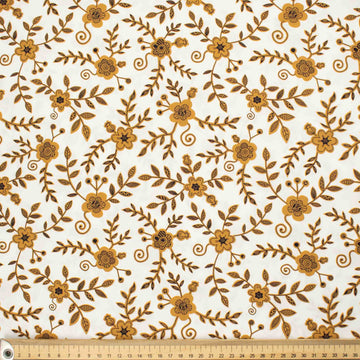 Country Side Collection #03 Mustard Yellow Vines & Floral on White Cotton Prints