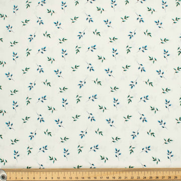 Country Side Collection #18 Blue Leaves on White Cotton Prints