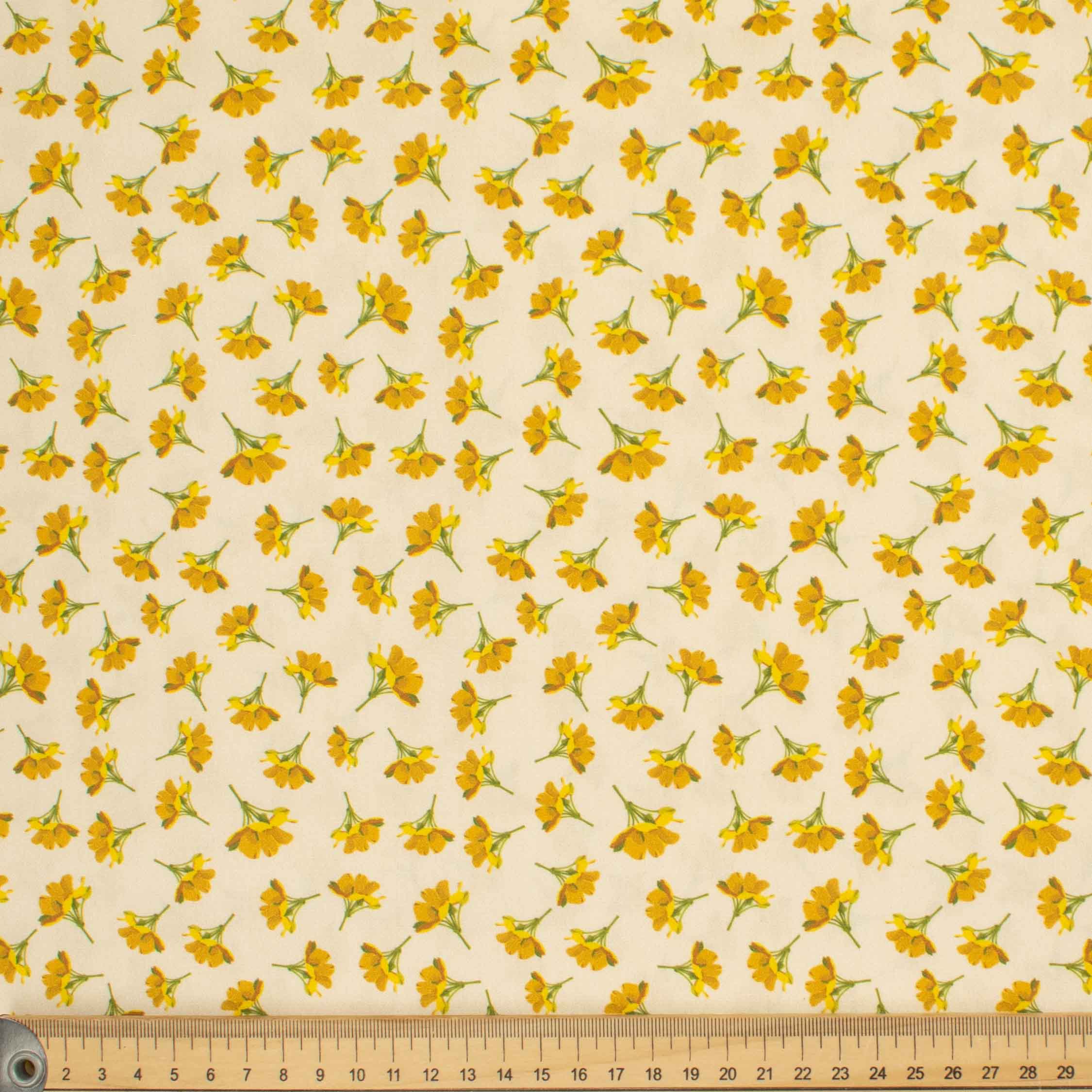 Country Side Collection #05 Yellow Floral on Cream Cotton Prints