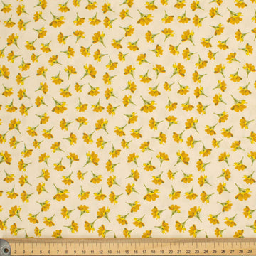 Country Side Collection #05 Yellow Floral on Cream Cotton Prints