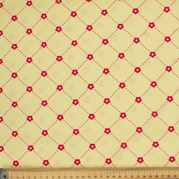 Country Side Collection #10 Pink Floral & Quadrilateral on Pale Yellow Cotton Prints