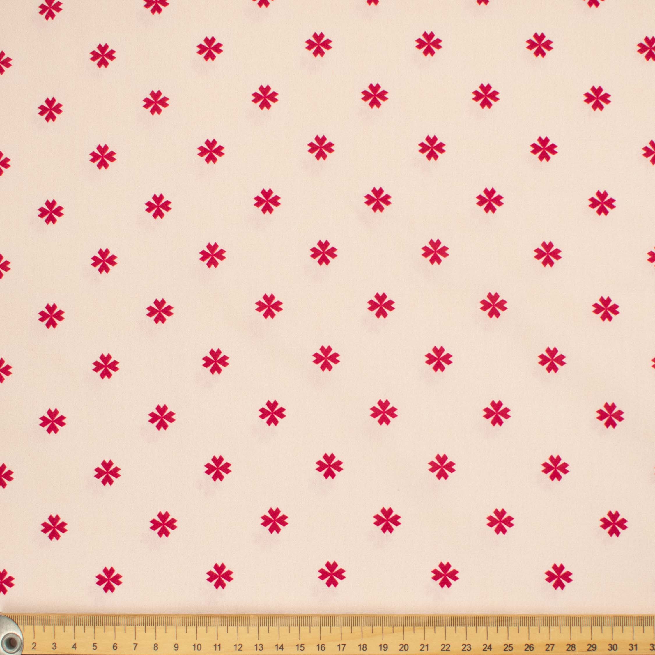 Country Side Collection #11 Red Geometric Floral on Baby Pink Cotton Prints