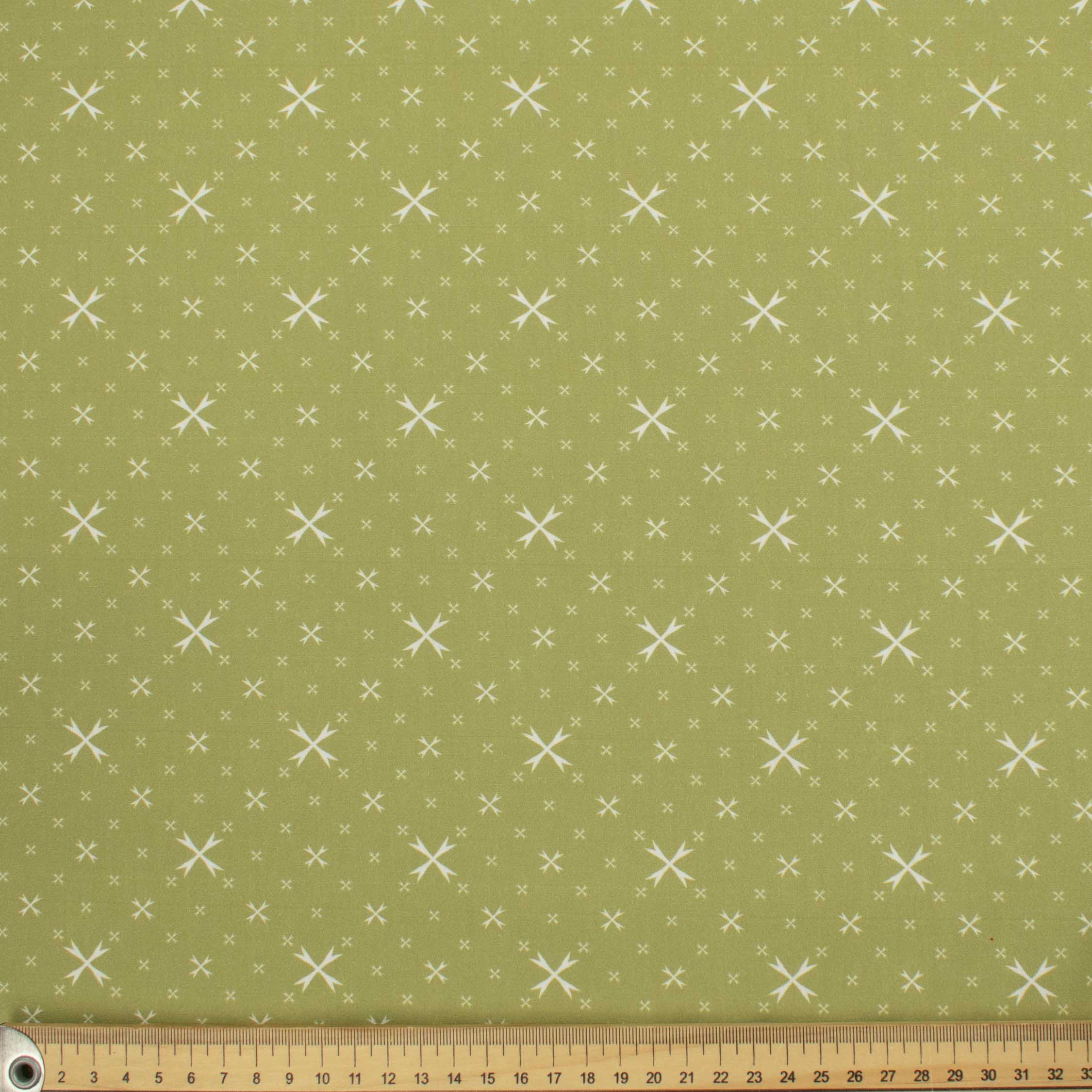 Country Side Collection #07 White Cross Quadrilateral on Green Cotton Prints