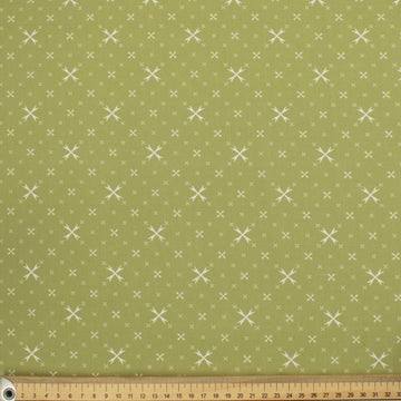 Country Side Collection #07 White Cross Quadrilateral on Green Cotton Prints