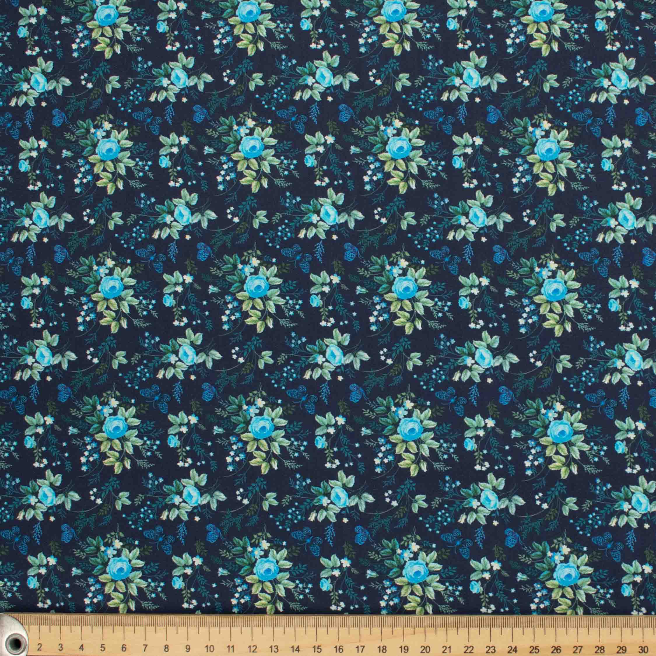 Country Side Collection #26 Light Blue Rose & Butterfly on Dark Blue Prints