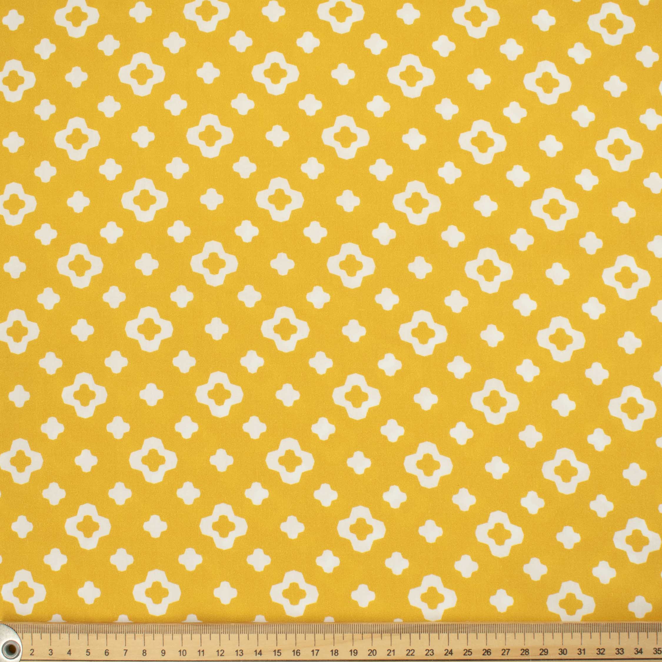 Country Side Collection #08 White Geometric Floral on Yellow Cotton Prints