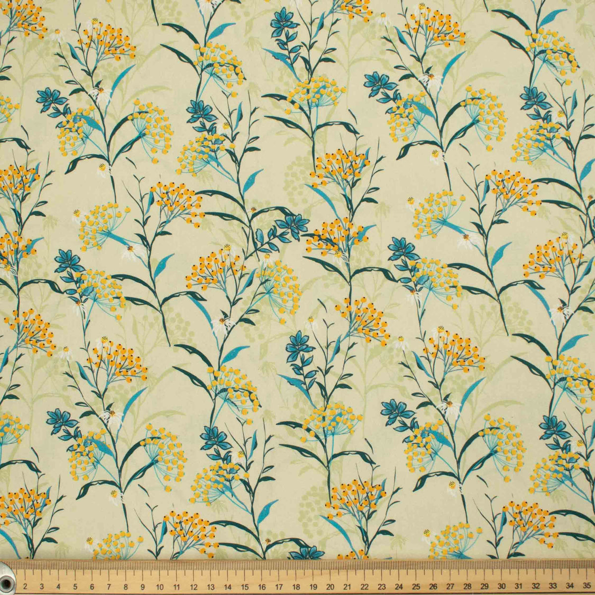 Country Side Collection #22 Blue & Yellow Flower on Green Cotton Print ...