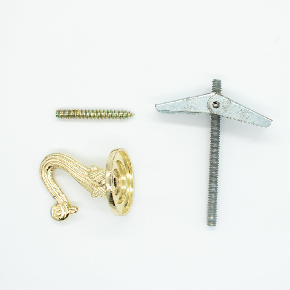 Gold Decorative Metal Tieback Hook – Heavy-Duty Wall Mount with Screws & Anchor Plug