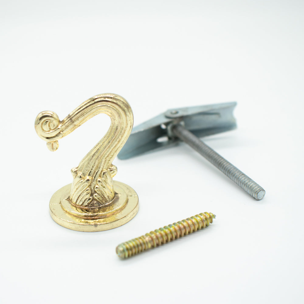 Gold Decorative Metal Tieback Hook – Heavy-Duty Wall Mount with Screws & Anchor Plug