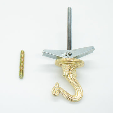 Gold Decorative Metal Tieback Hook – Heavy-Duty Wall Mount with Screws & Anchor Plug
