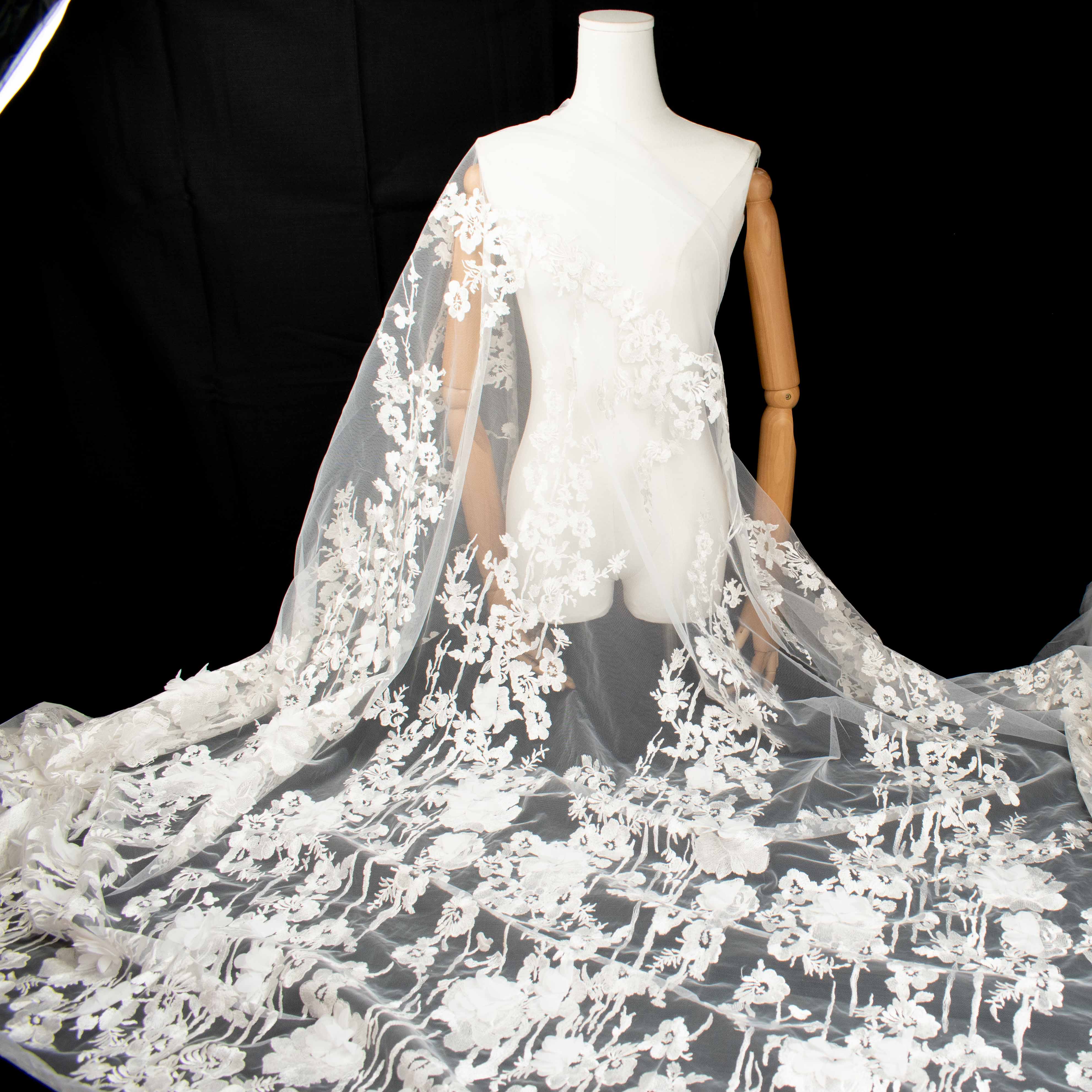 3D Flower Embroidered Lace Ivory Design-10