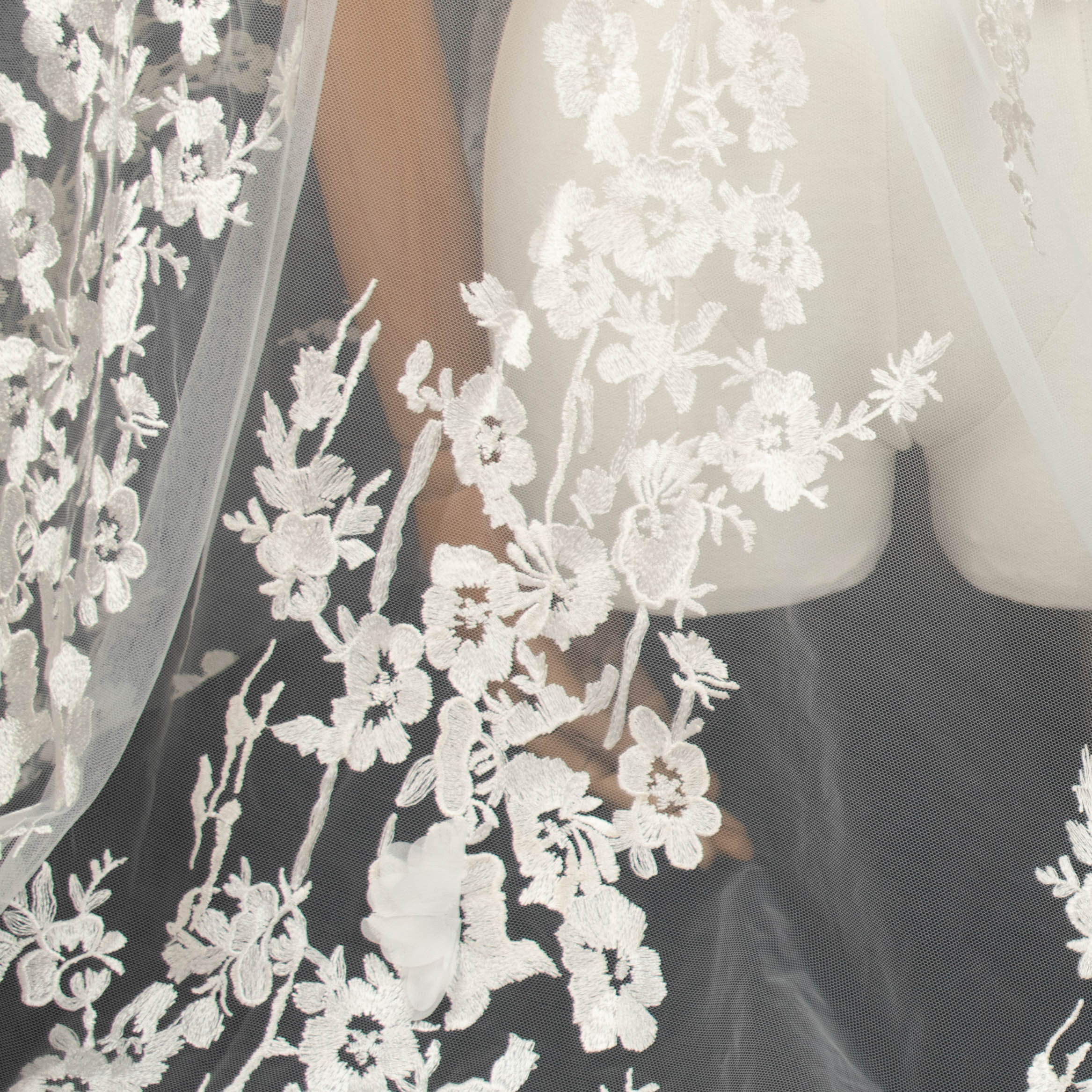 3D Flower Embroidered Lace Ivory Design-10