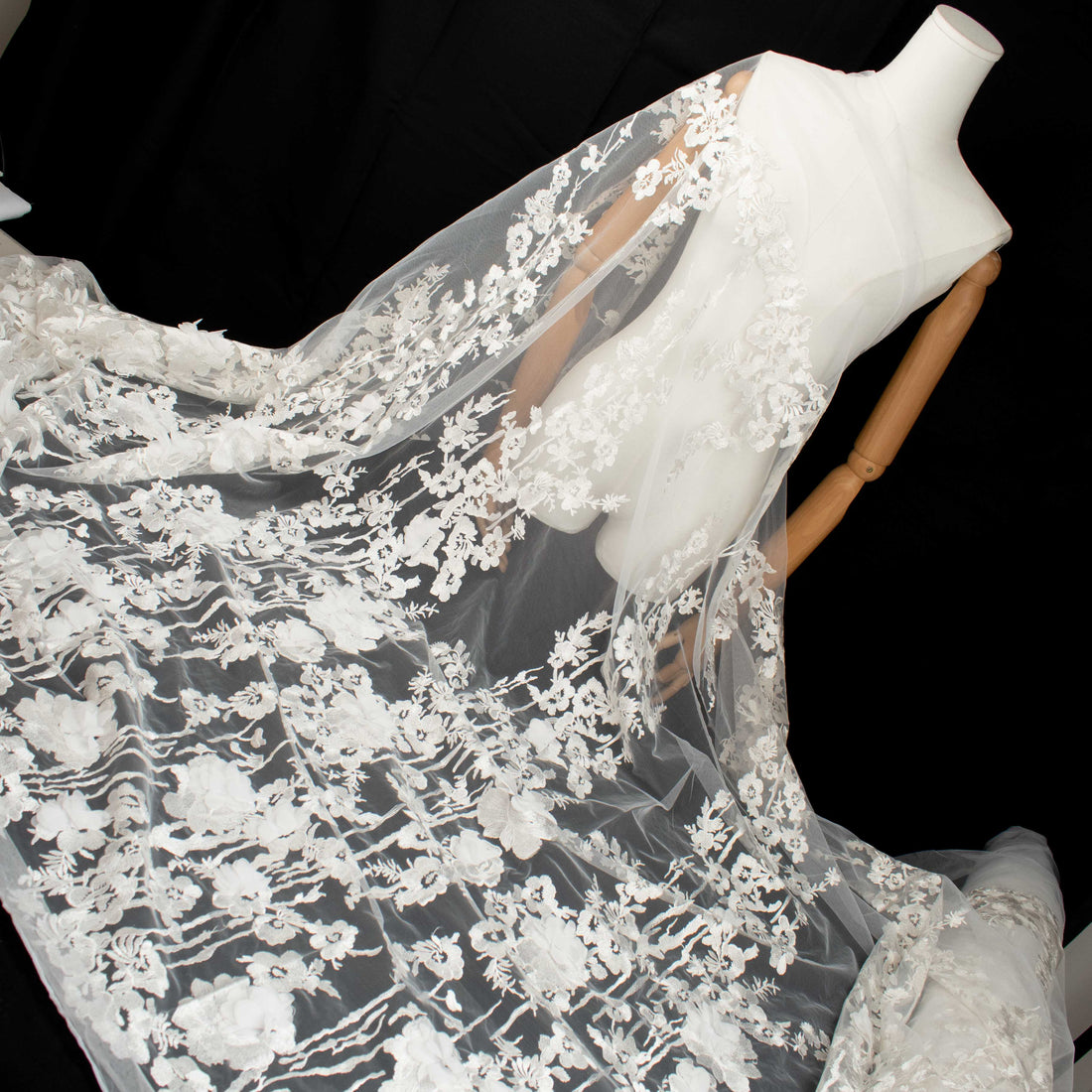 3D Flower Embroidered Lace Ivory Design-10