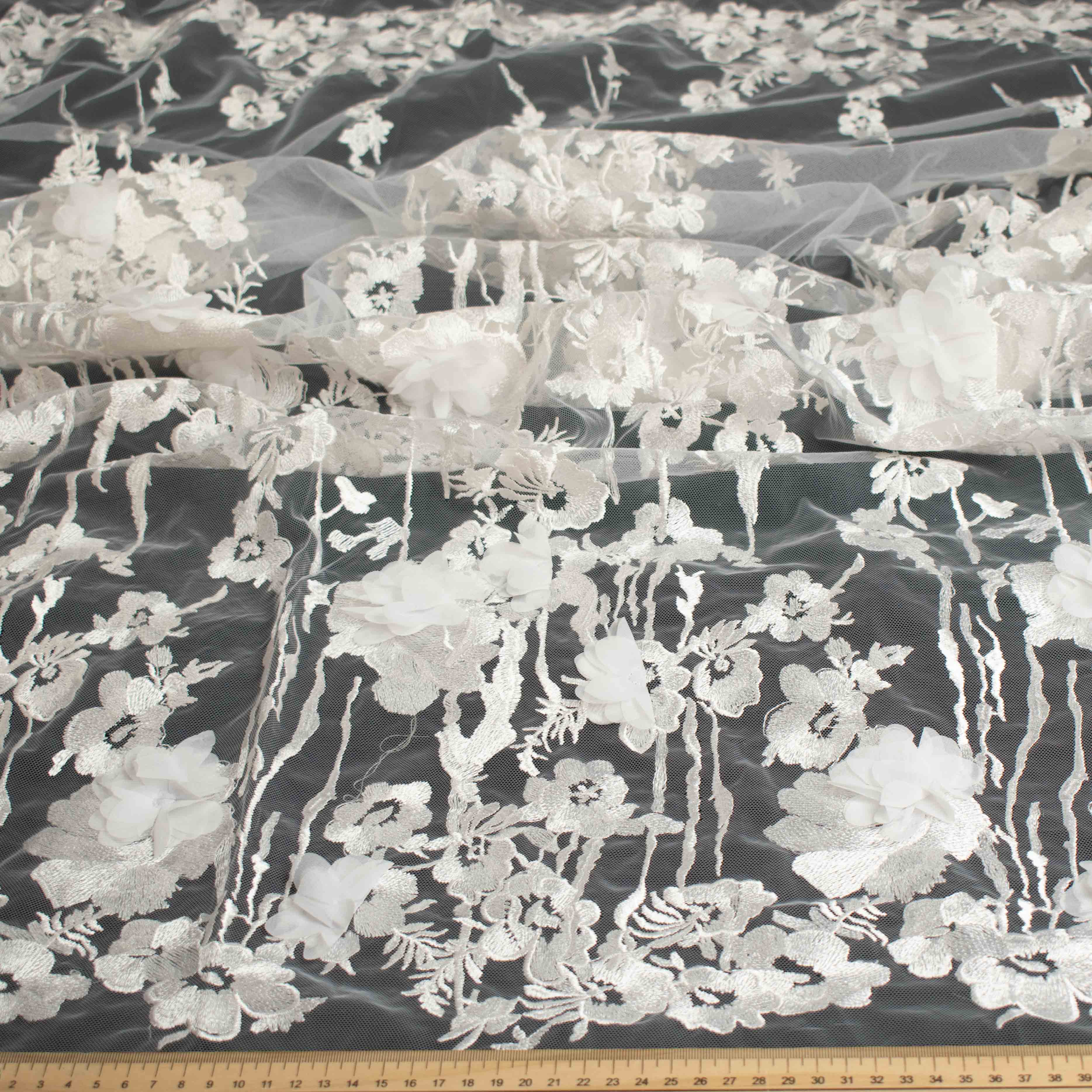 3D Flower Embroidered Lace Ivory Design-10