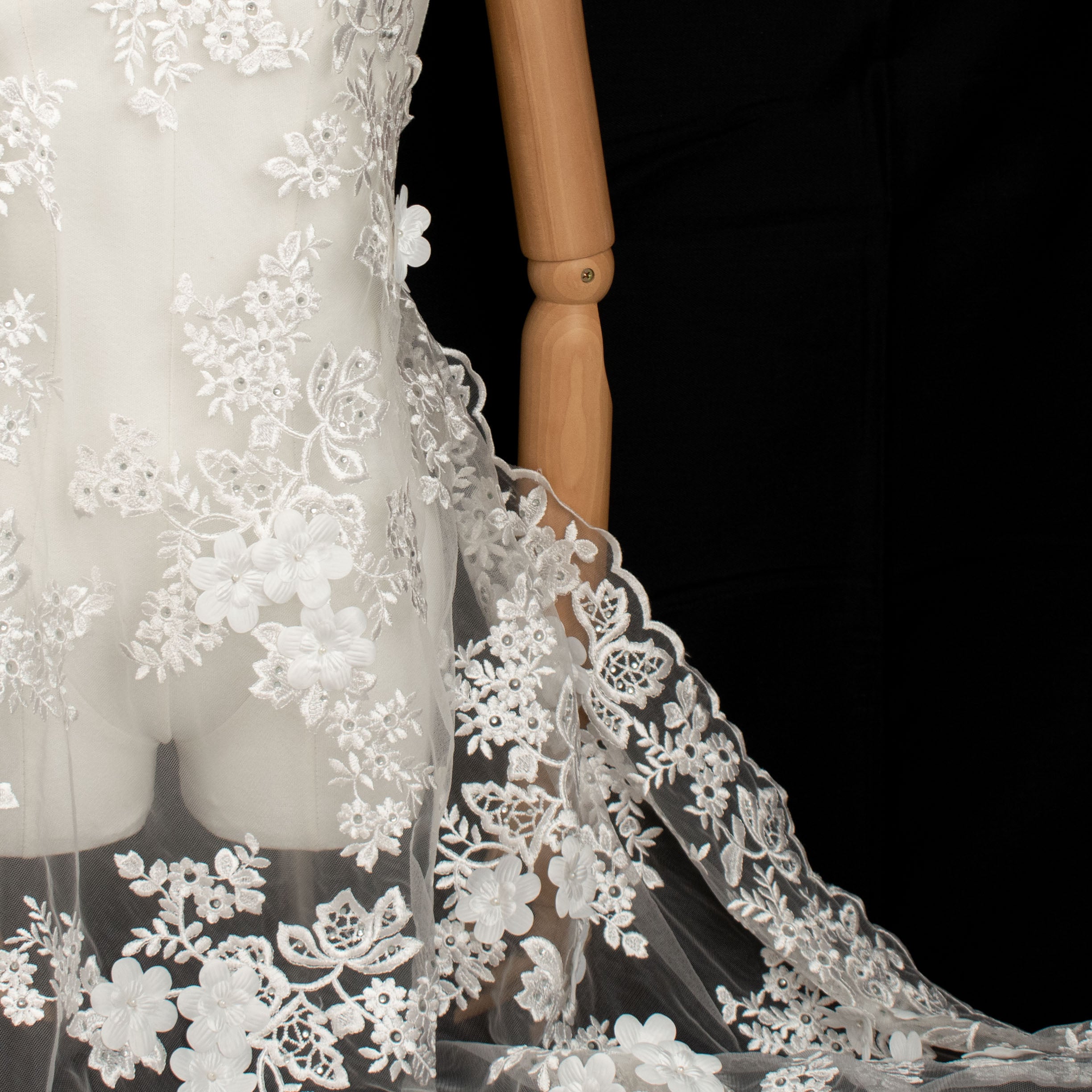 3D Flower Pearl Diamante Embroidery Lace White Design-12