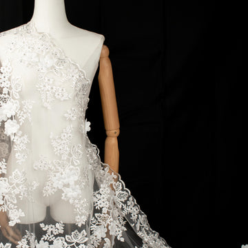 3D Flower Pearl Diamante Embroidery Lace White Design-12