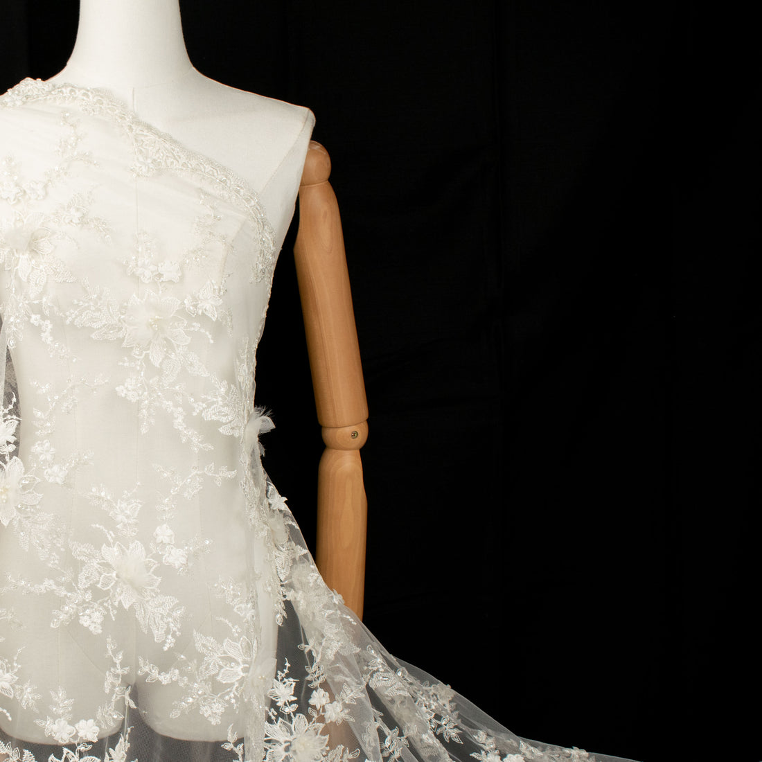 3D Flower Pearl Beaded Embroidery Lace Ivory Design-14