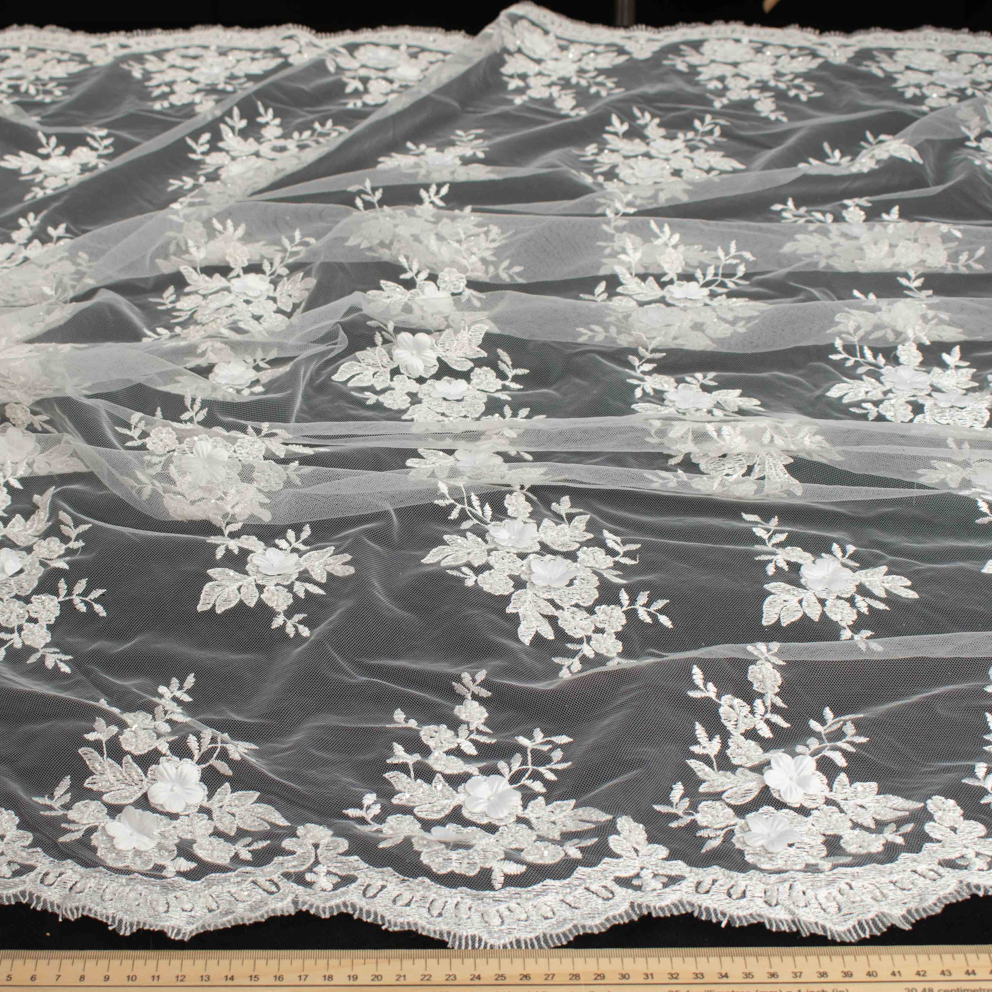 3D Flower Pearl Embroidery Lace White Design-15