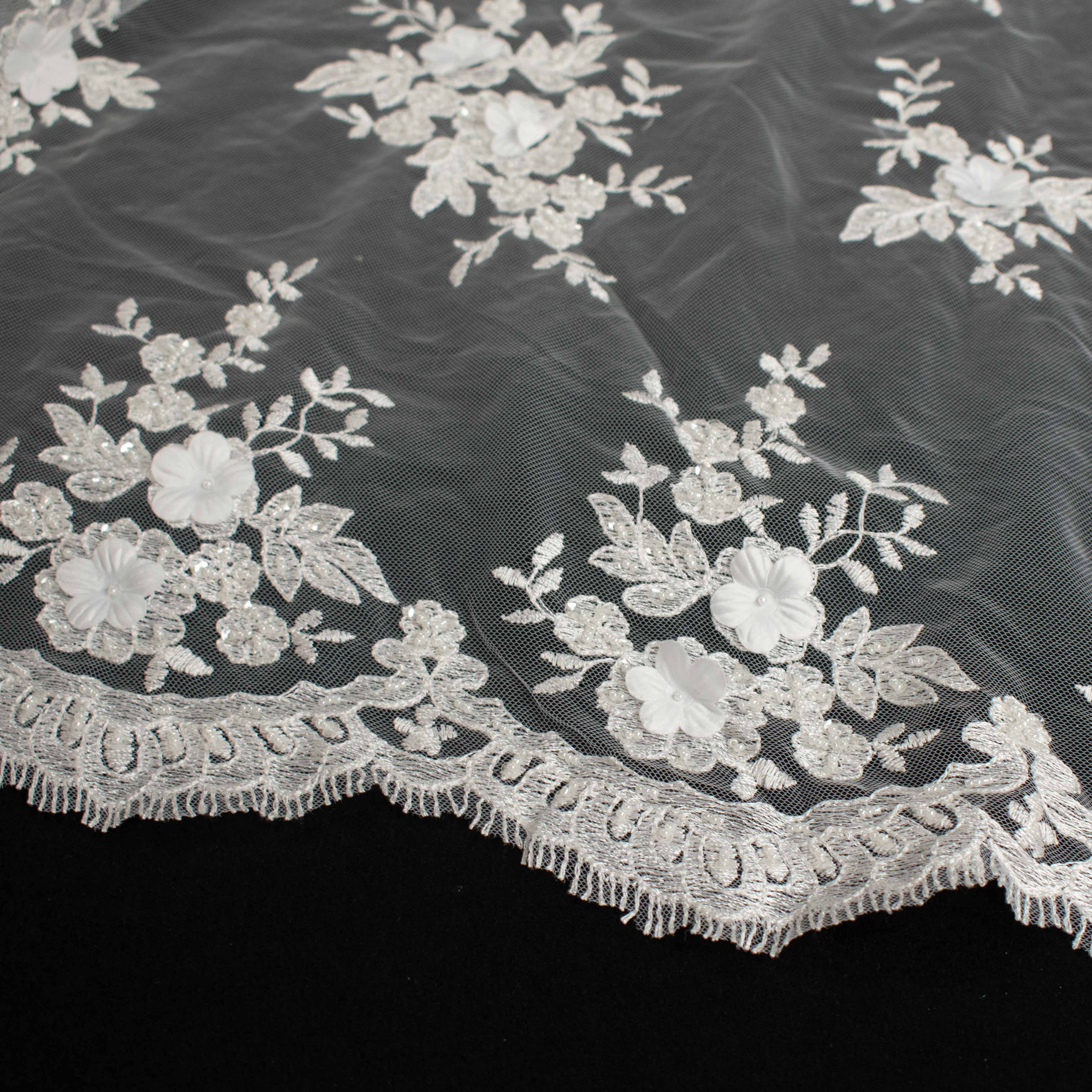 3D Flower Pearl Embroidery Lace White Design-15