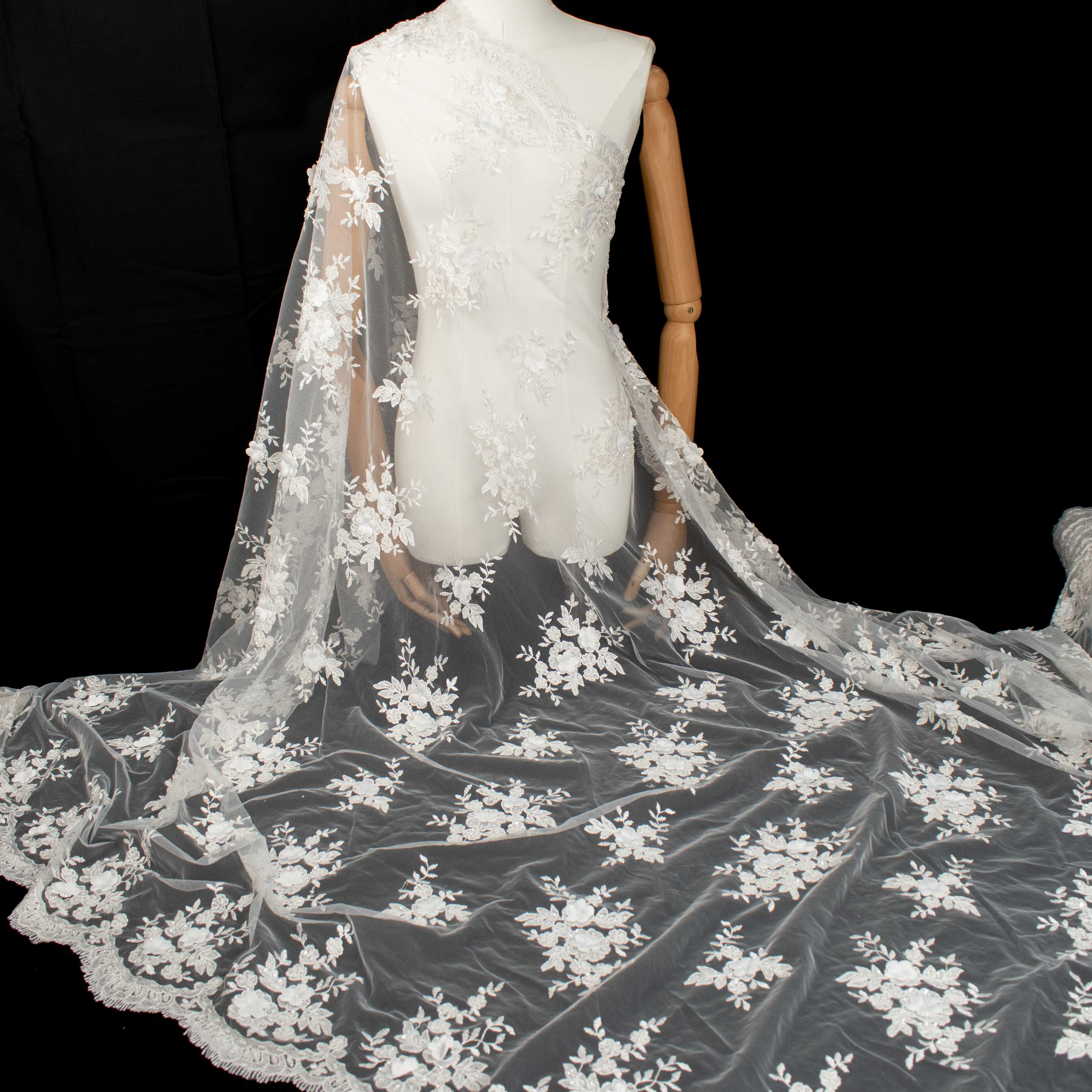 3D Flower Pearl Embroidery Lace White Design-15