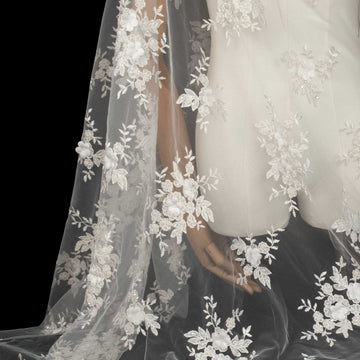 3D Flower Pearl Embroidery Lace White Design-15