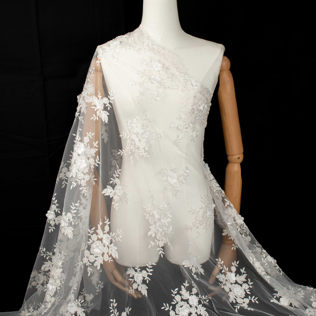 3D Flower Pearl Embroidery Lace White Design-15