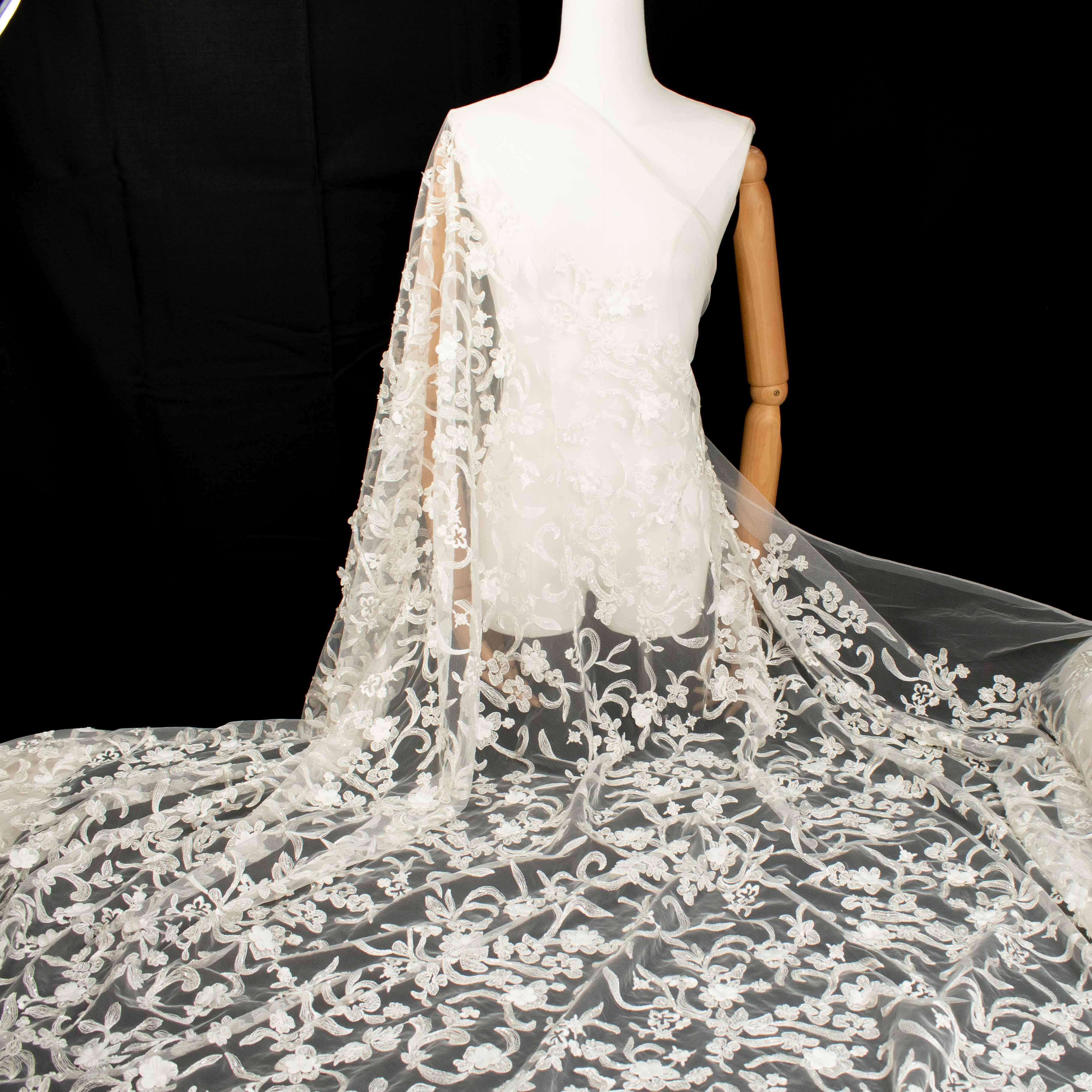 3D Flower Pearl Embroidery Lace White Design-16
