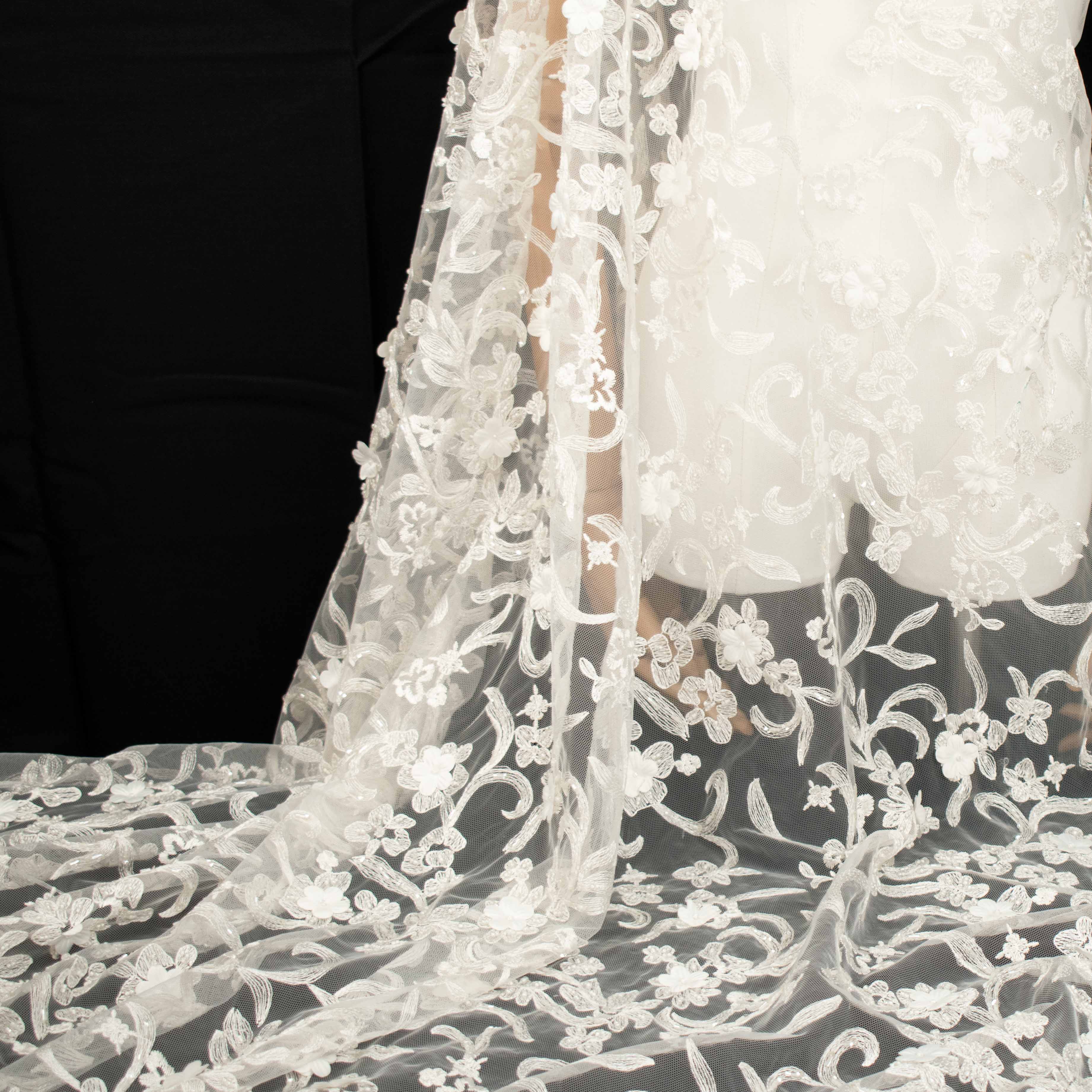 3D Flower Pearl Embroidery Lace White Design-16
