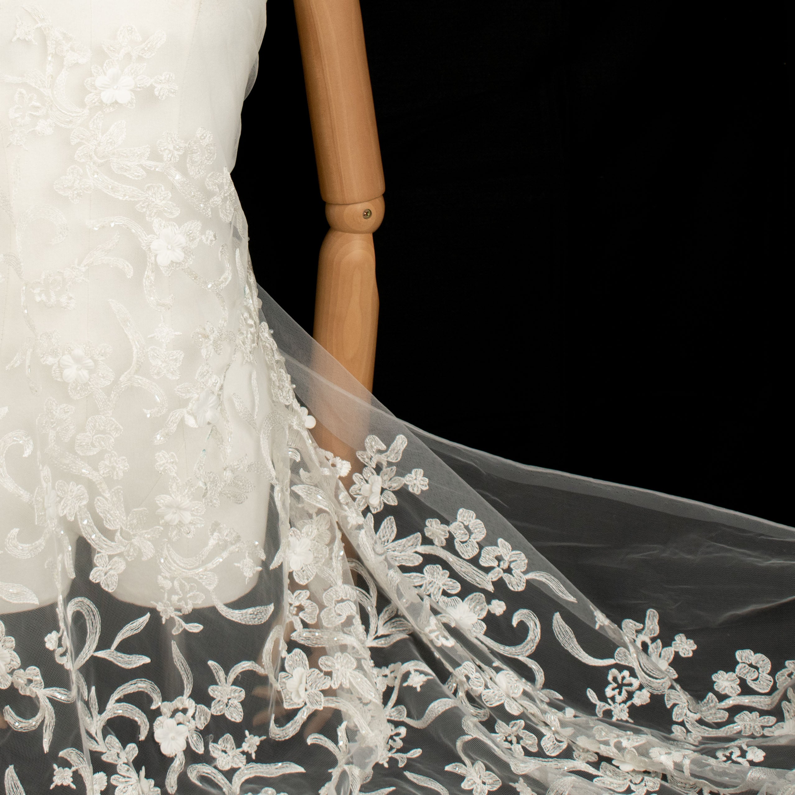 3D Flower Pearl Embroidery Lace White Design-16