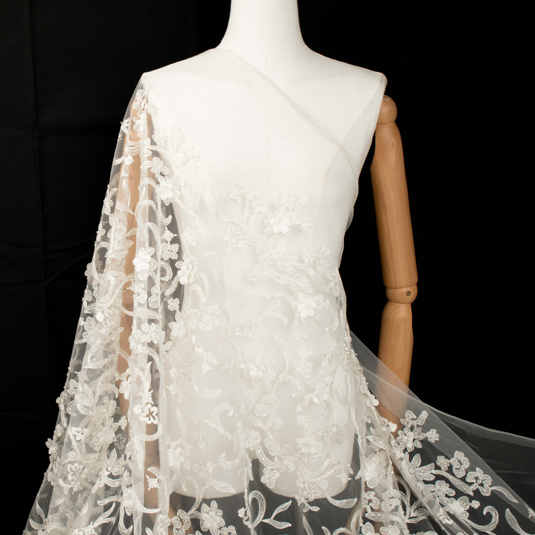 3D Flower Pearl Embroidery Lace White Design-16