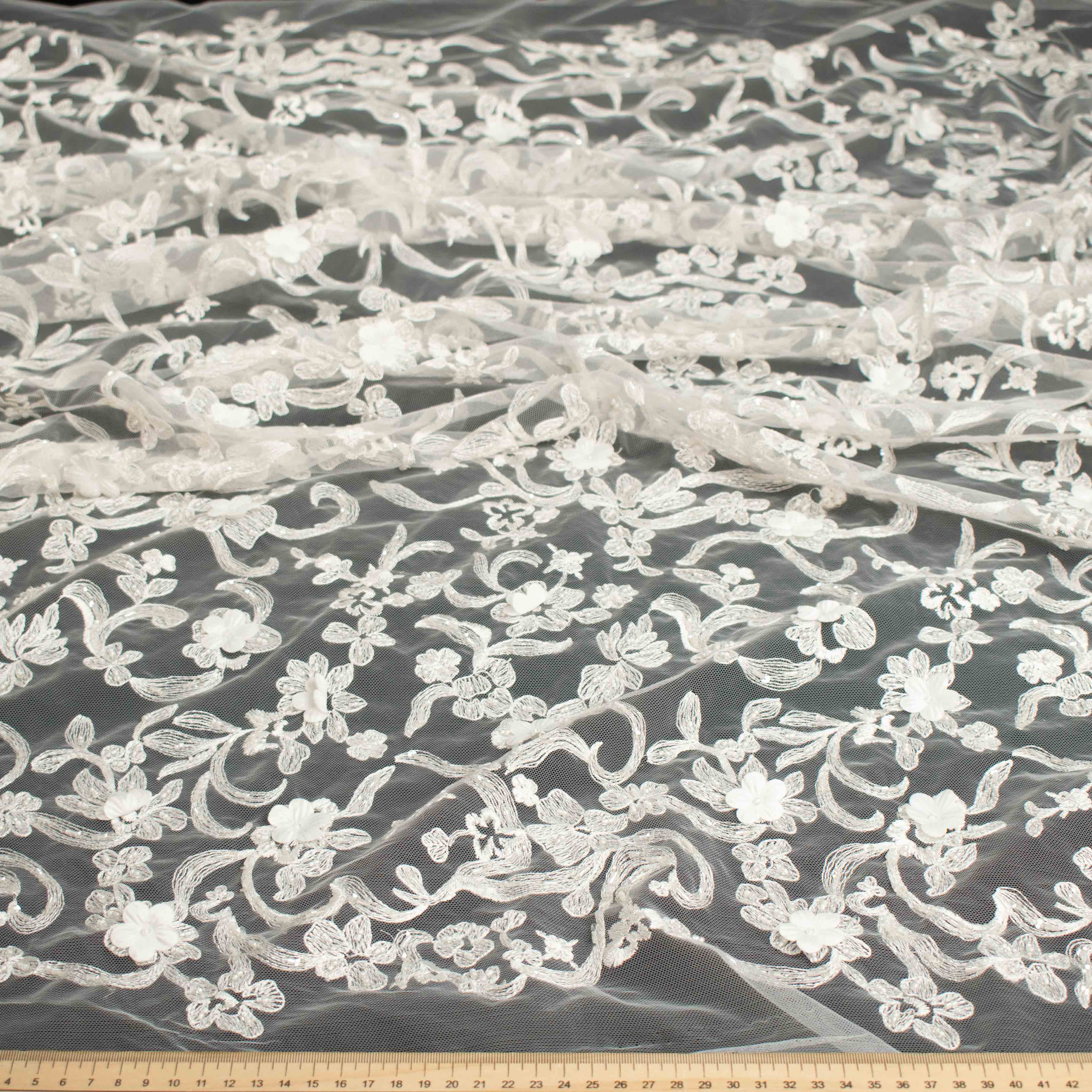3D Flower Pearl Embroidery Lace White Design-16