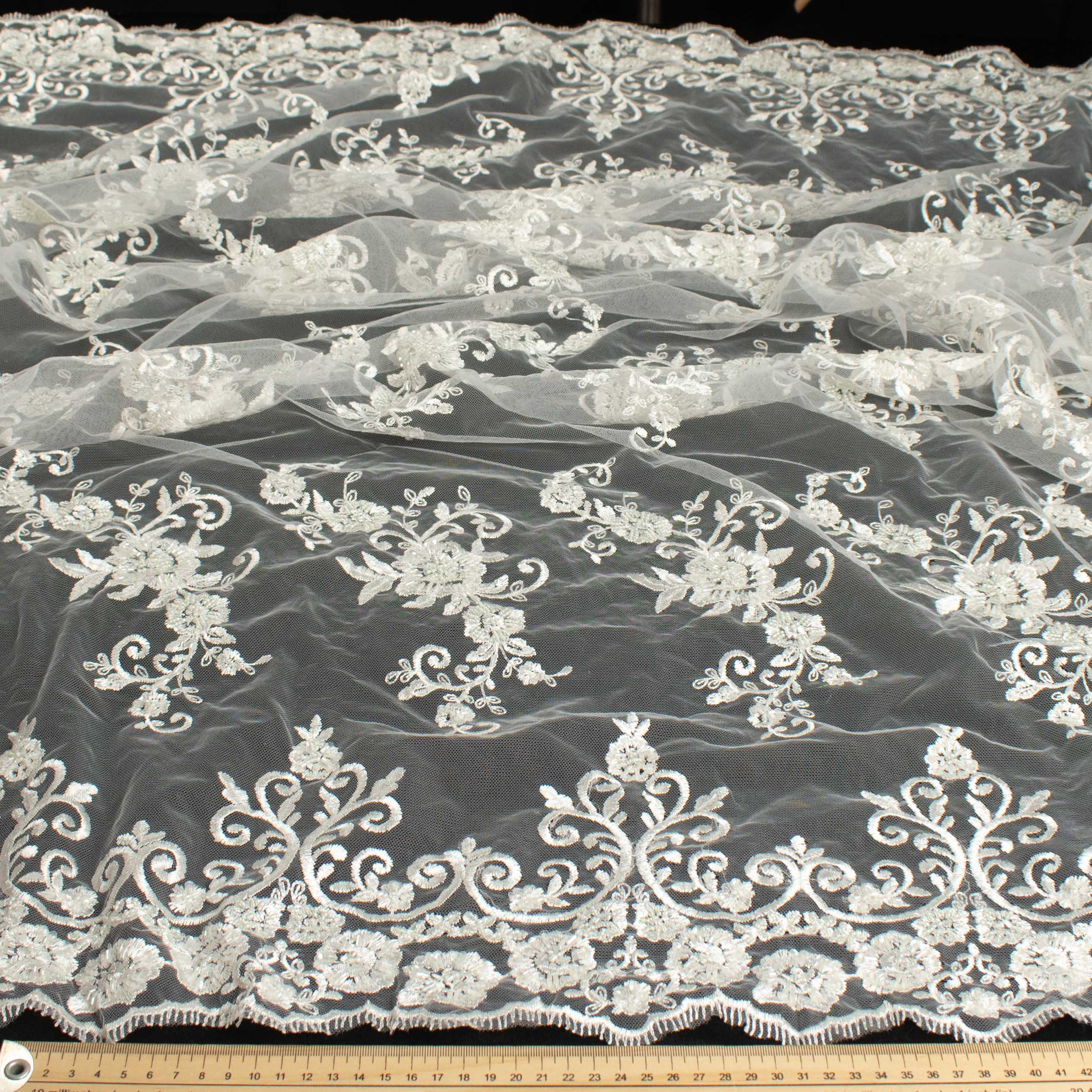 Embroidery Beaded Lace White Design-19