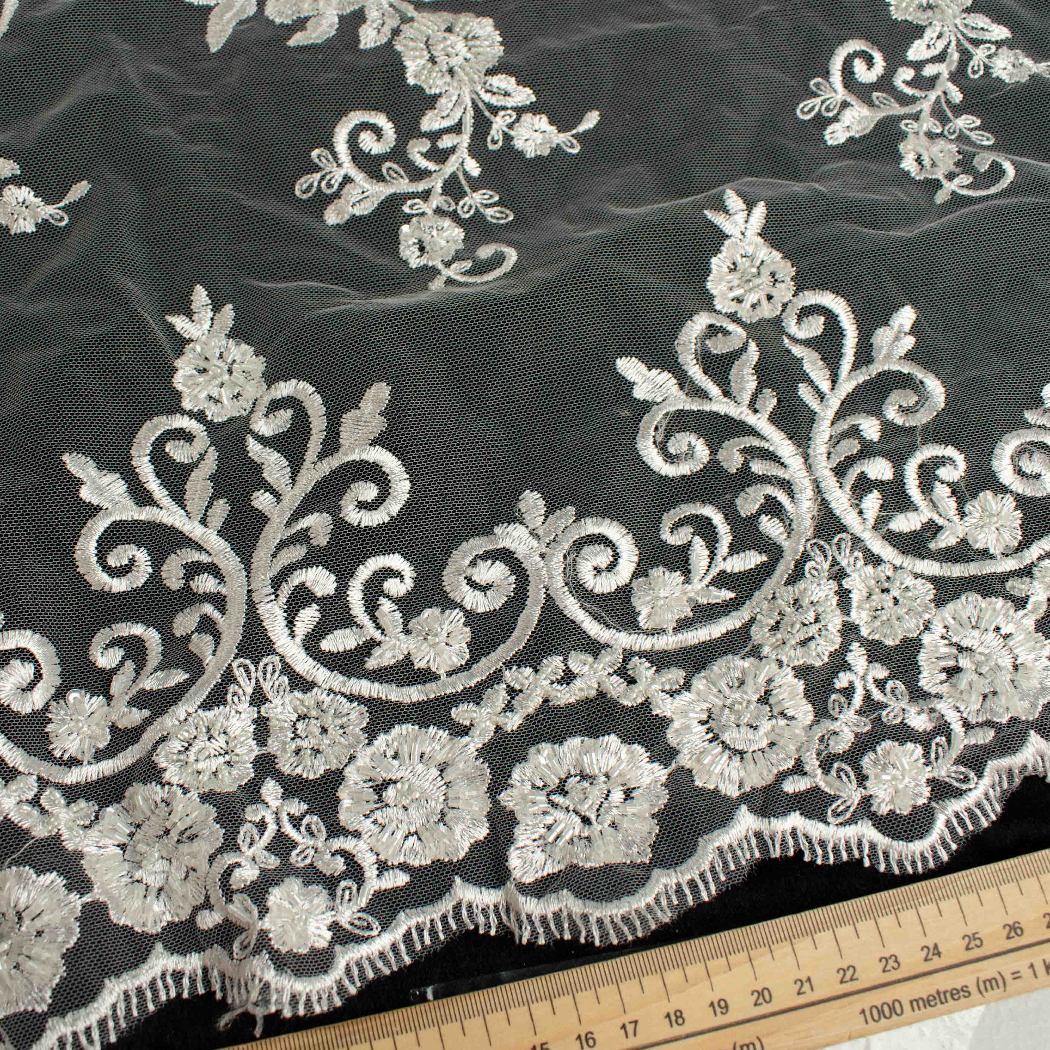 Embroidery Beaded Lace White Design-19