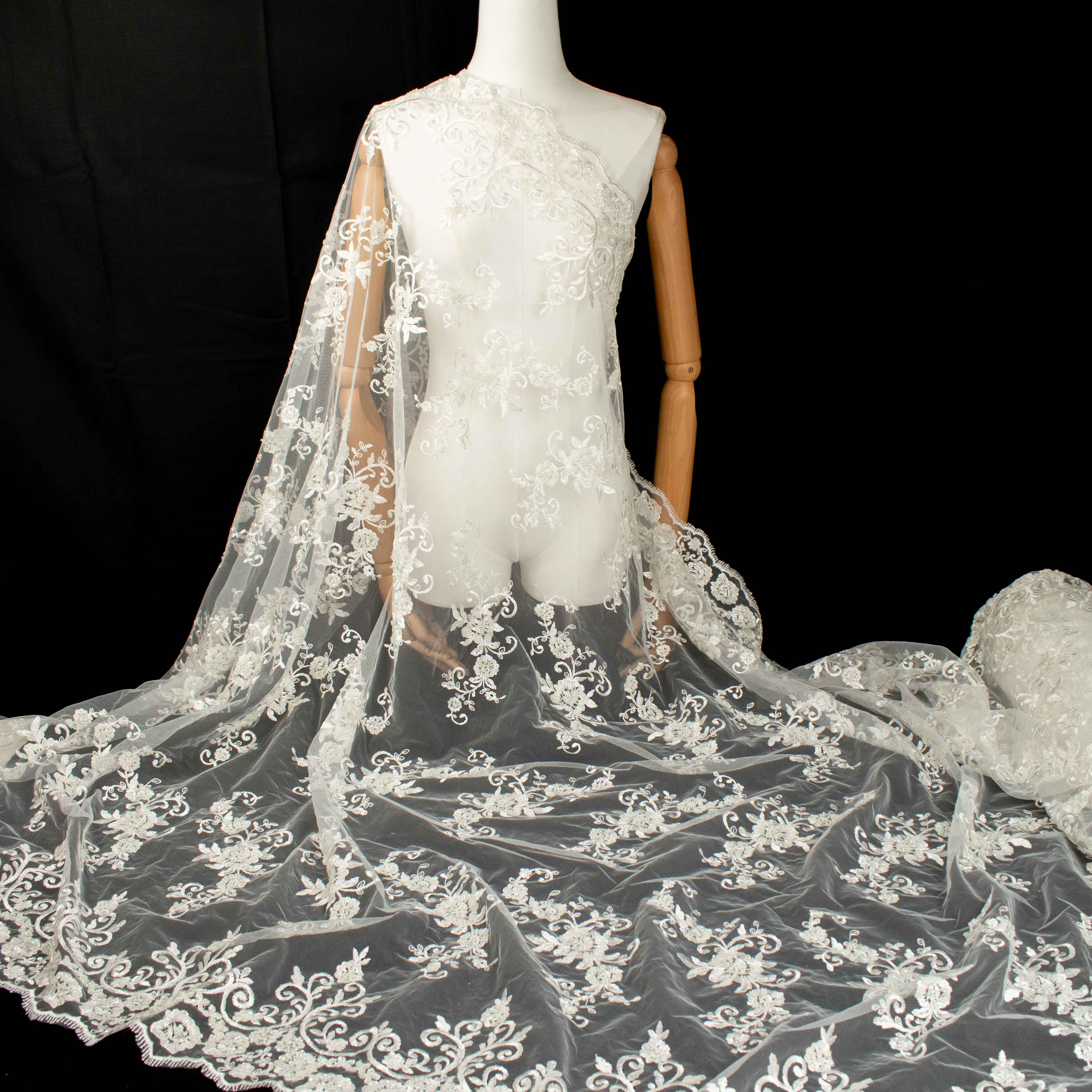 Embroidery Beaded Lace White Design-19