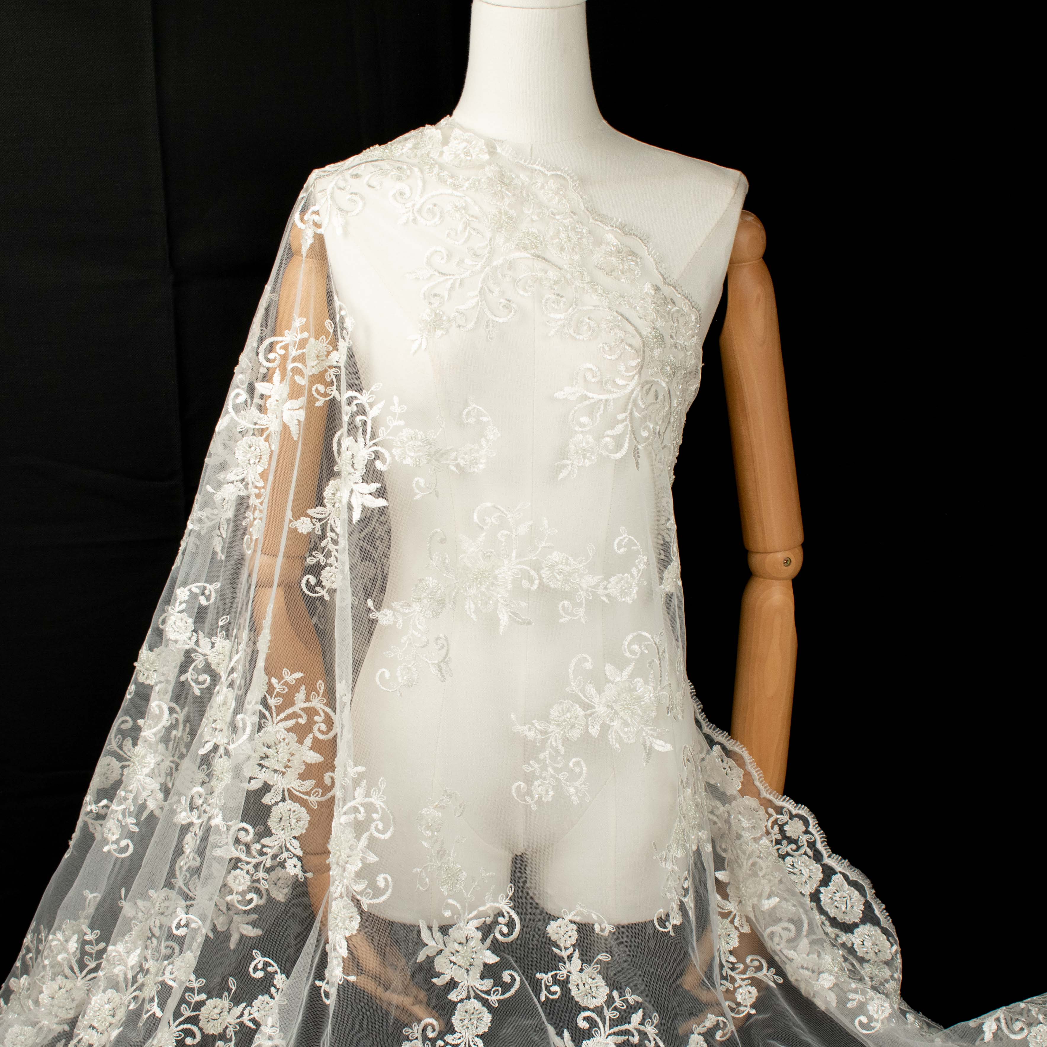 Embroidery Beaded Lace White Design-19