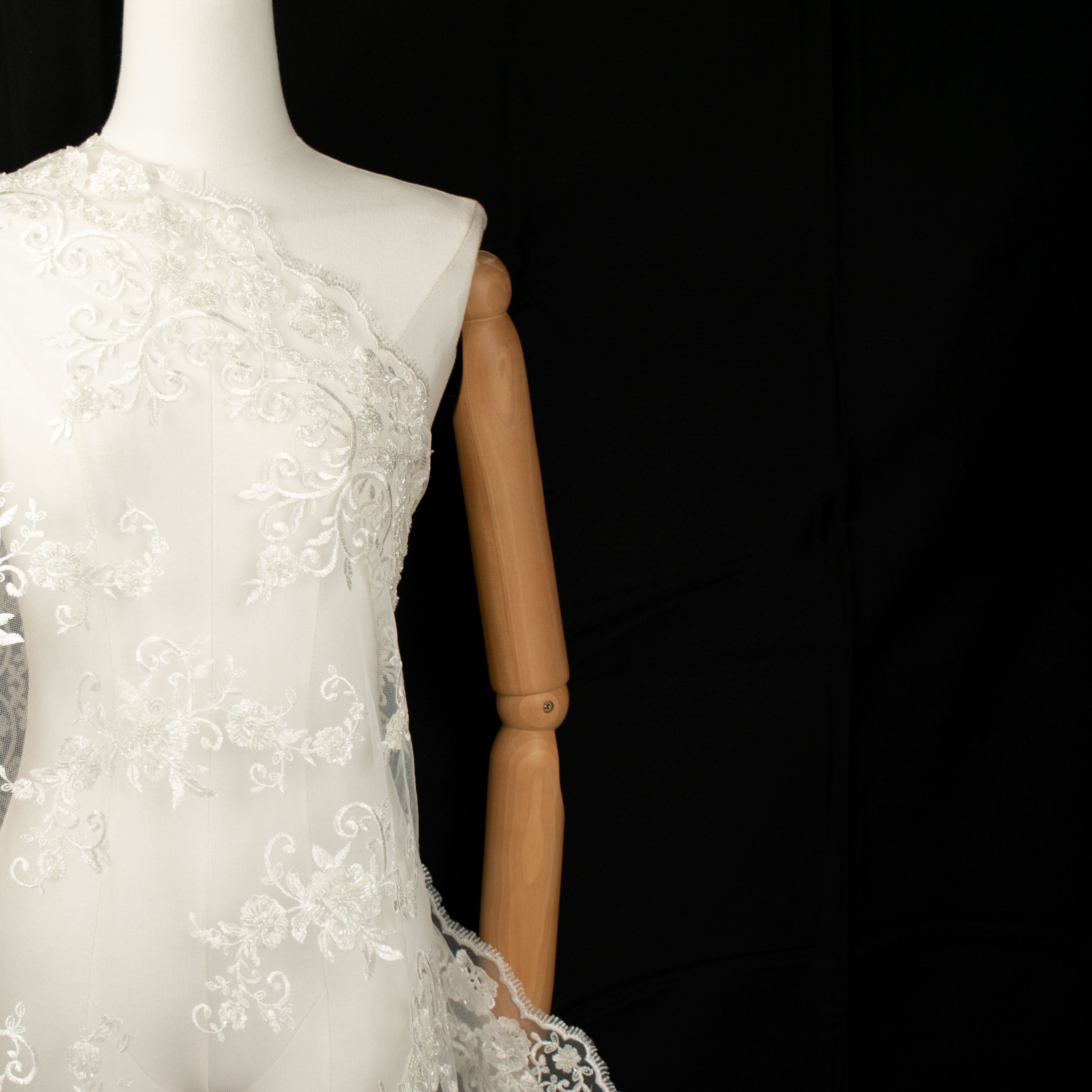 Embroidery Beaded Lace White Design-19