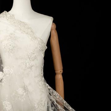 Beaded Embroidery Lace Natural White Design-26