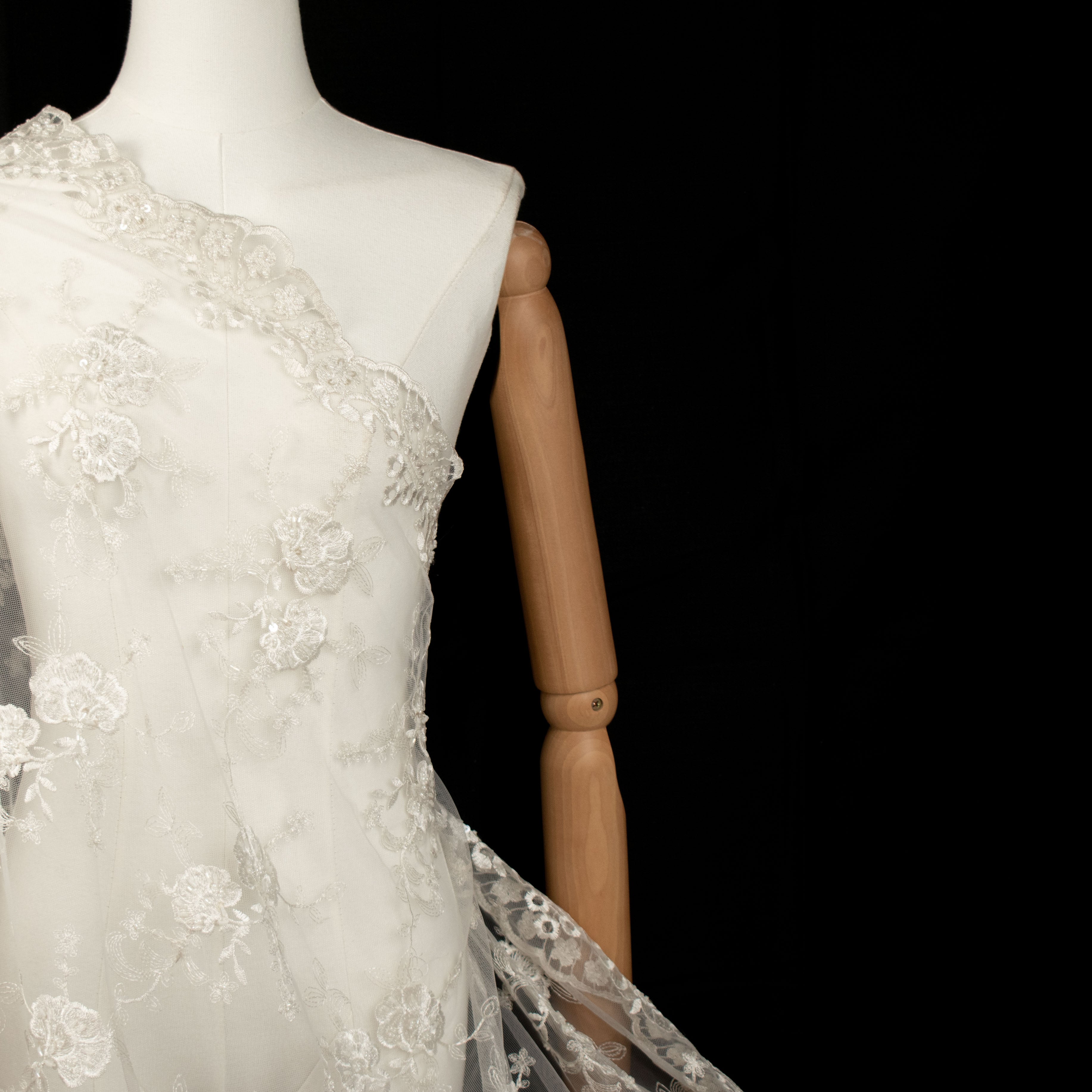 Beaded Embroidery Lace Natural White Design-26