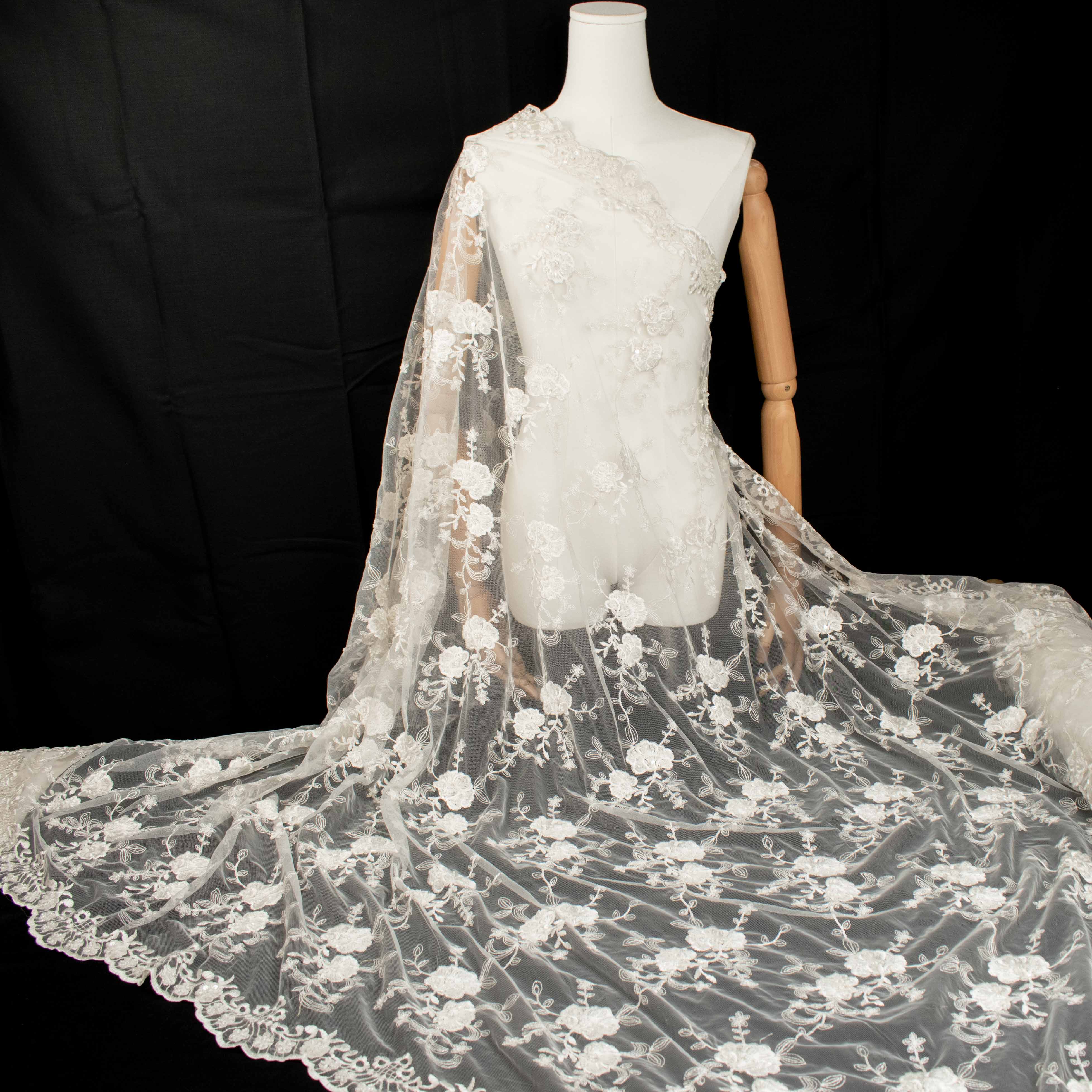 Beaded Embroidery Lace Natural White Design-26