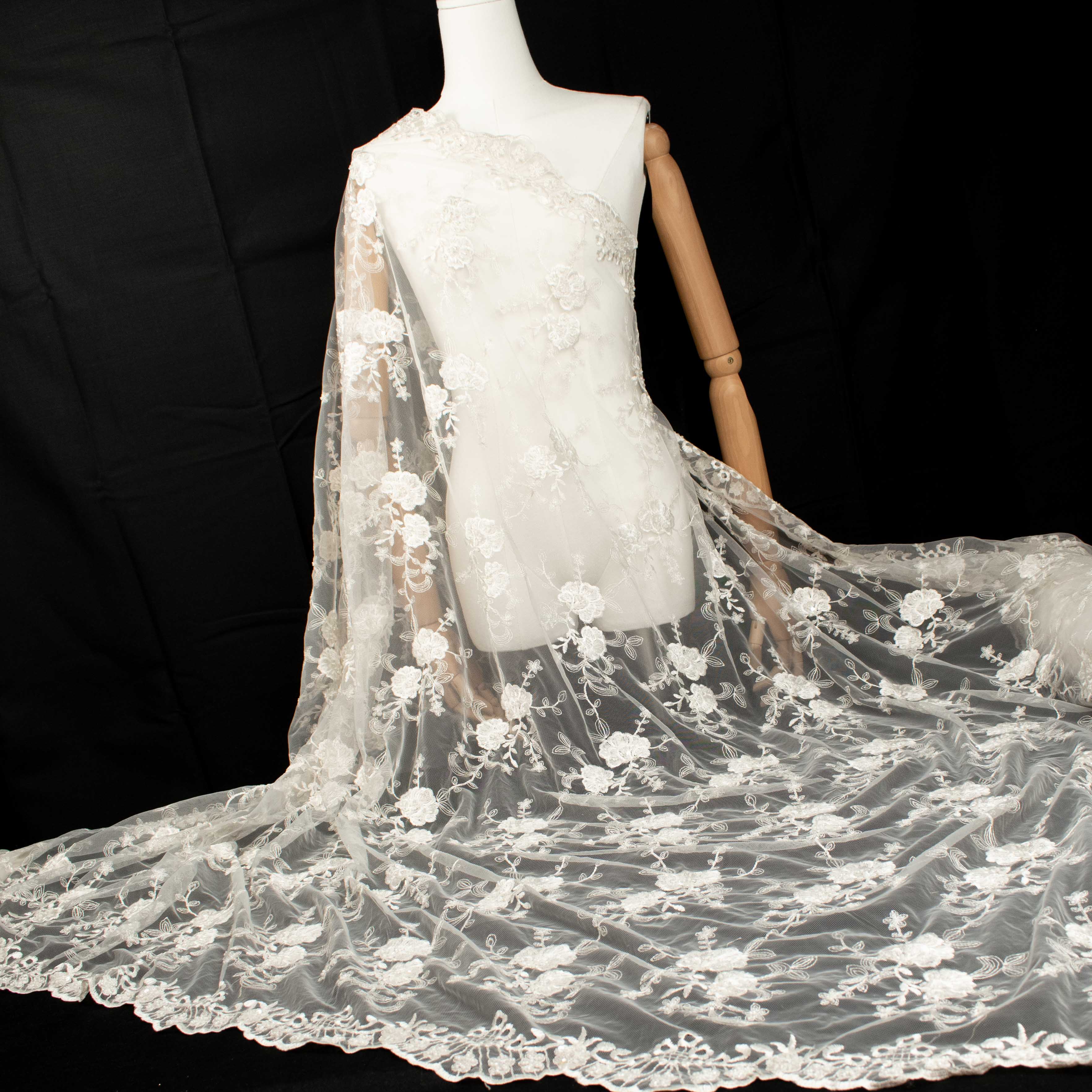 Beaded Embroidery Lace Natural White Design-26