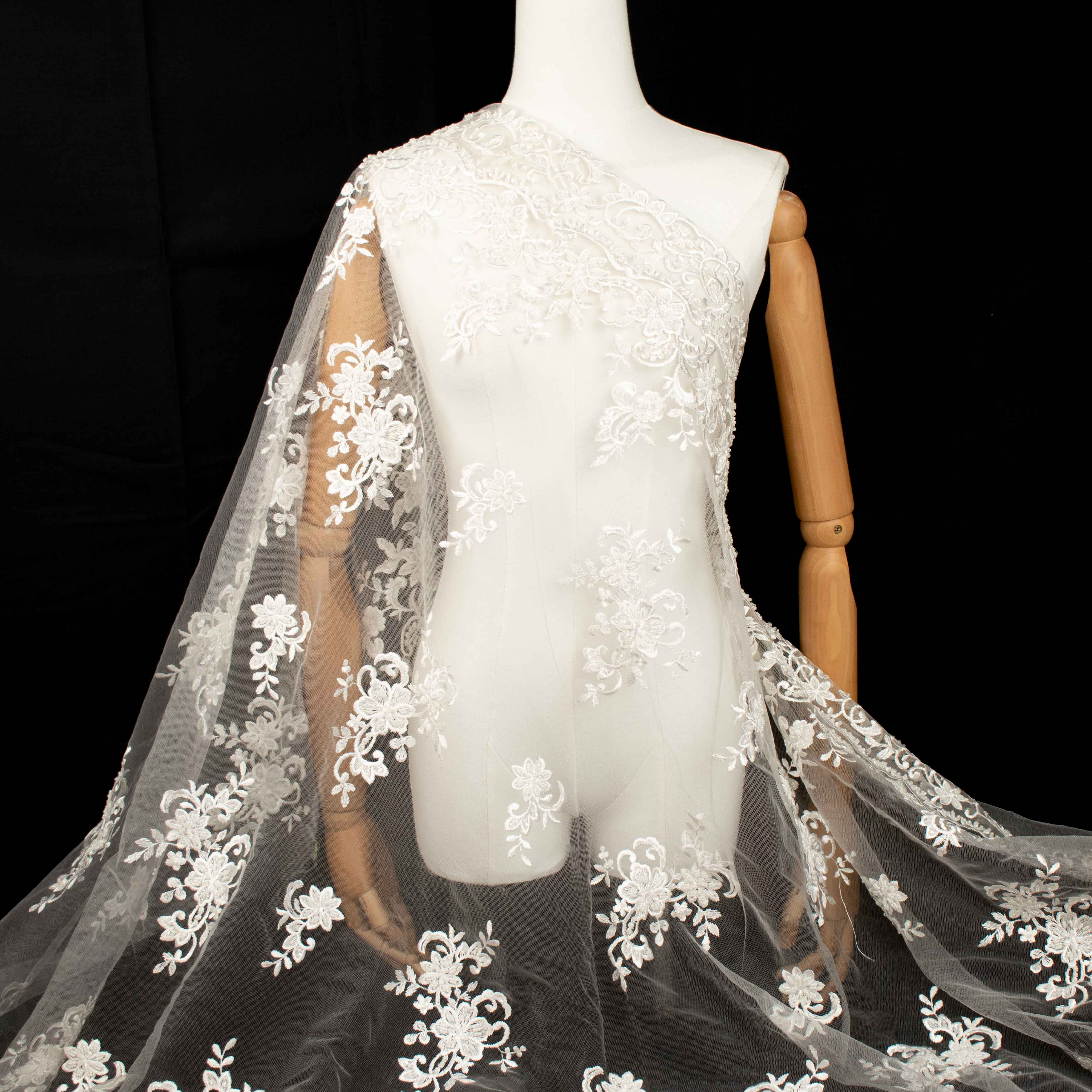 Embroidery Beaded Lace Natural White Design-31