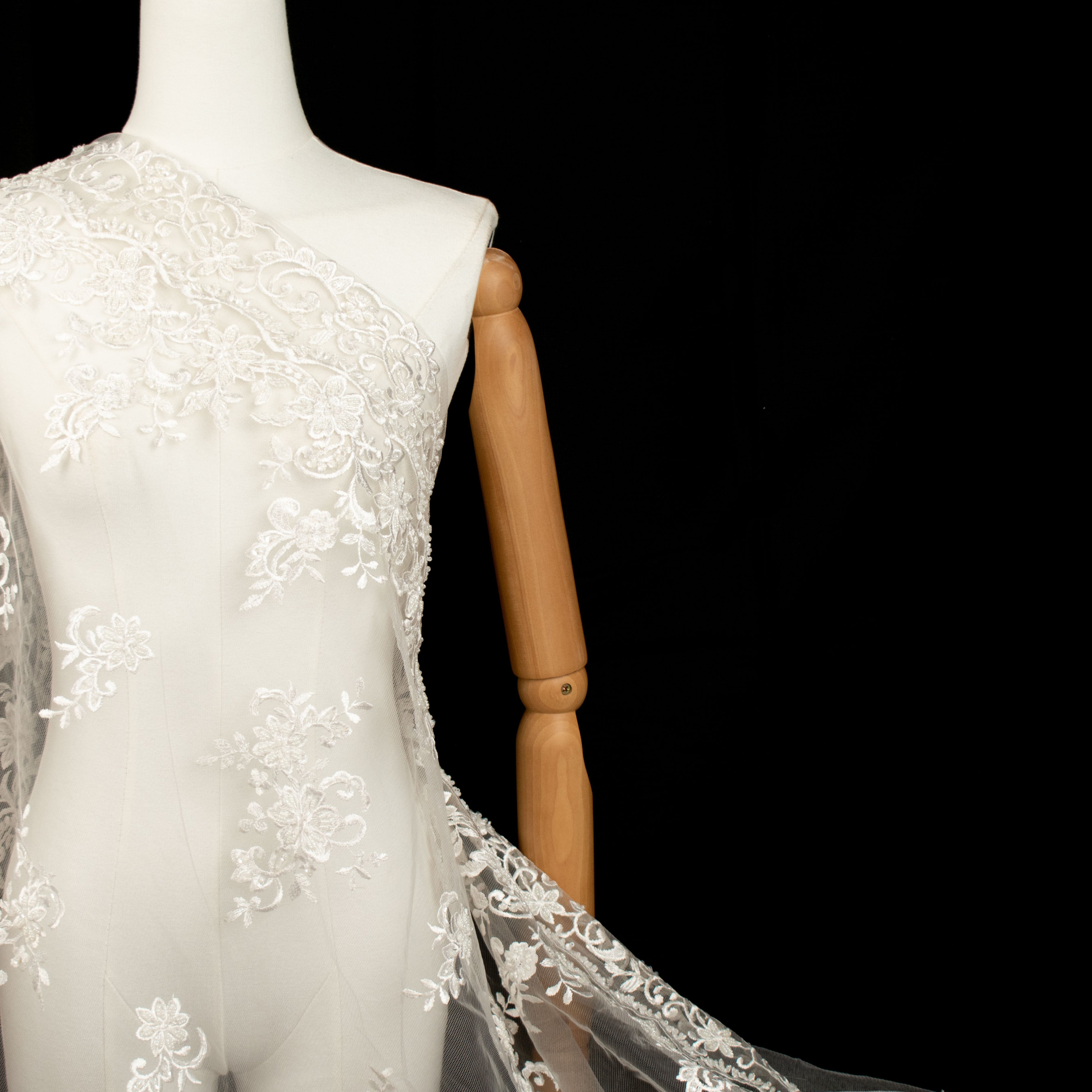 Embroidery Beaded Lace Natural White Design-31