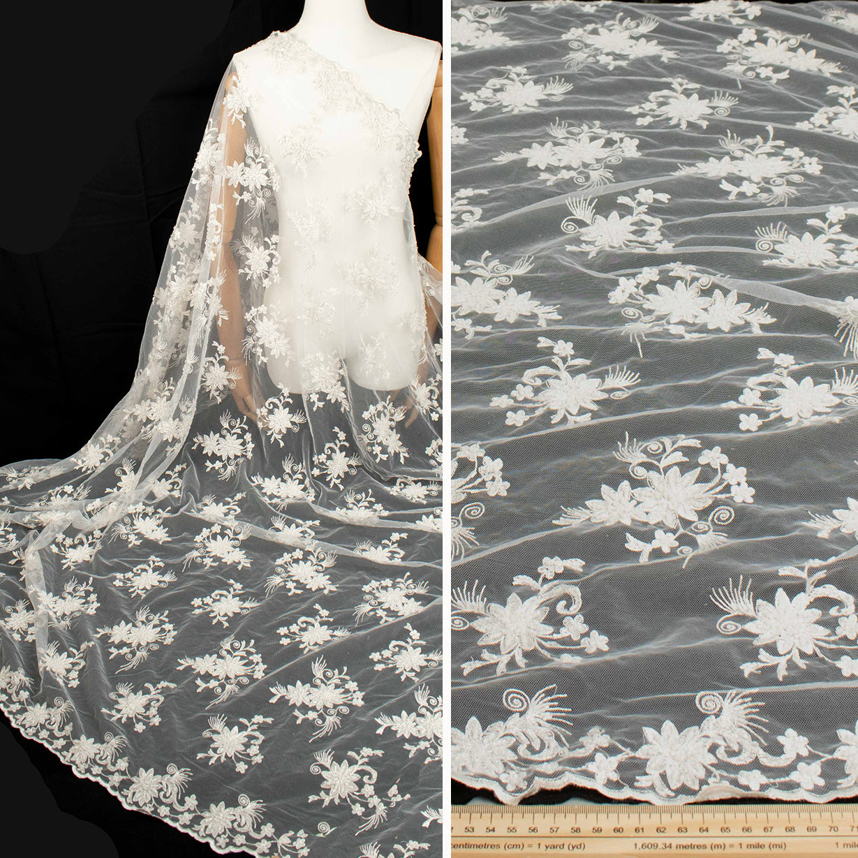 Embroidery Beaded Lace Natural White Design-33