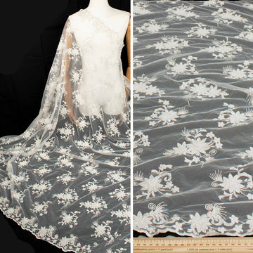 Embroidery Beaded Lace Natural White Design-33