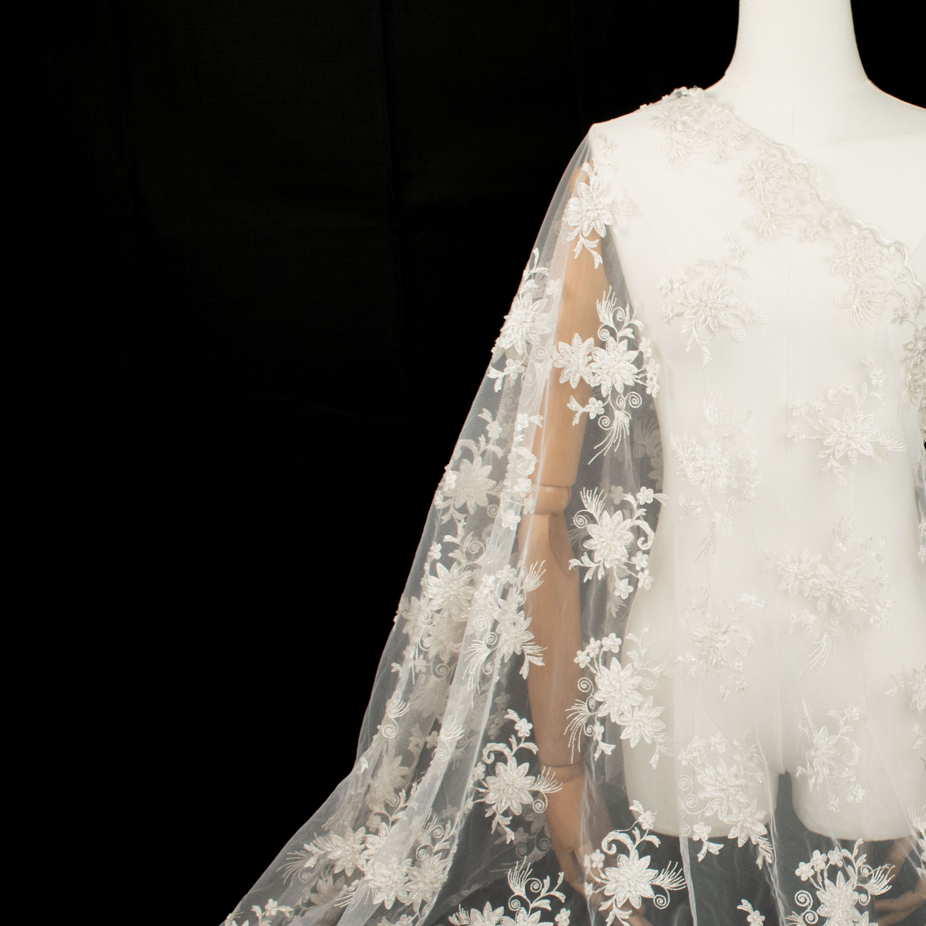 Embroidery Beaded Lace Natural White Design-33